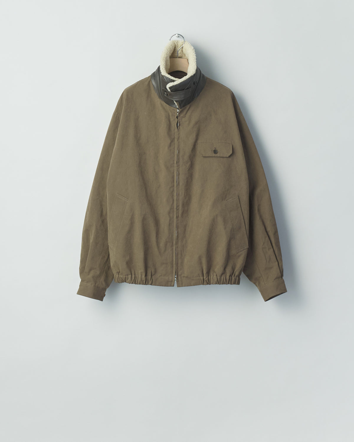 KHAKI DETACHABLE COLLAR RESIN-FINISH COTTON JACKET