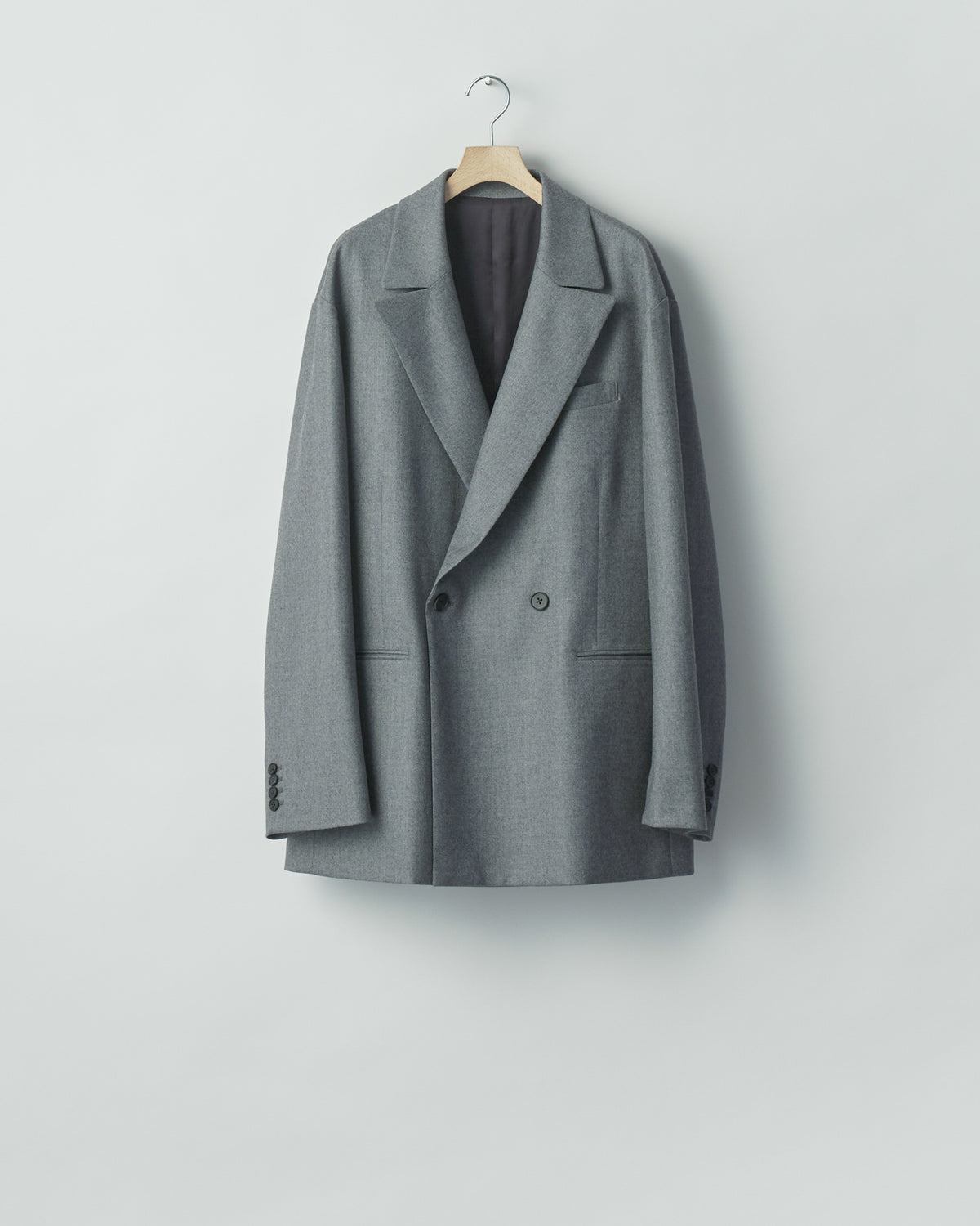 GREY WOOL FLANNEL OVERSIZED PEAK LAPEL JACKET