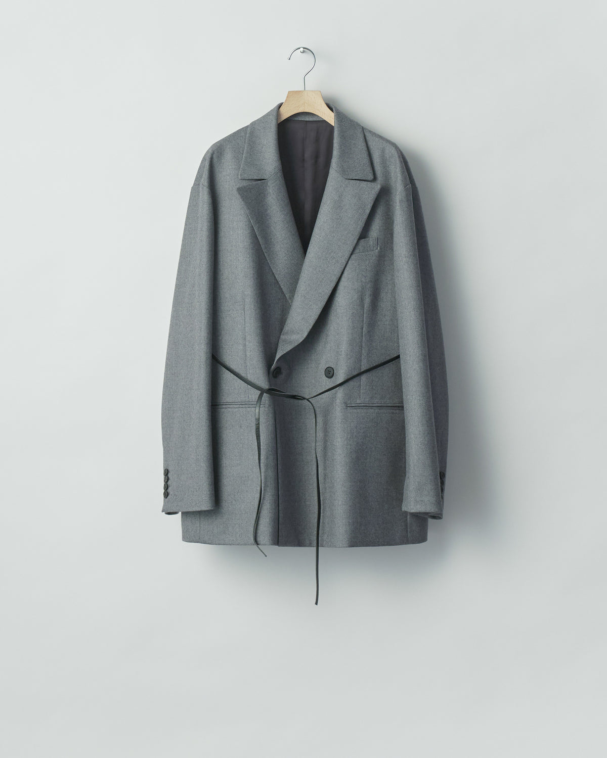 GREY WOOL FLANNEL OVERSIZED PEAK LAPEL JACKET