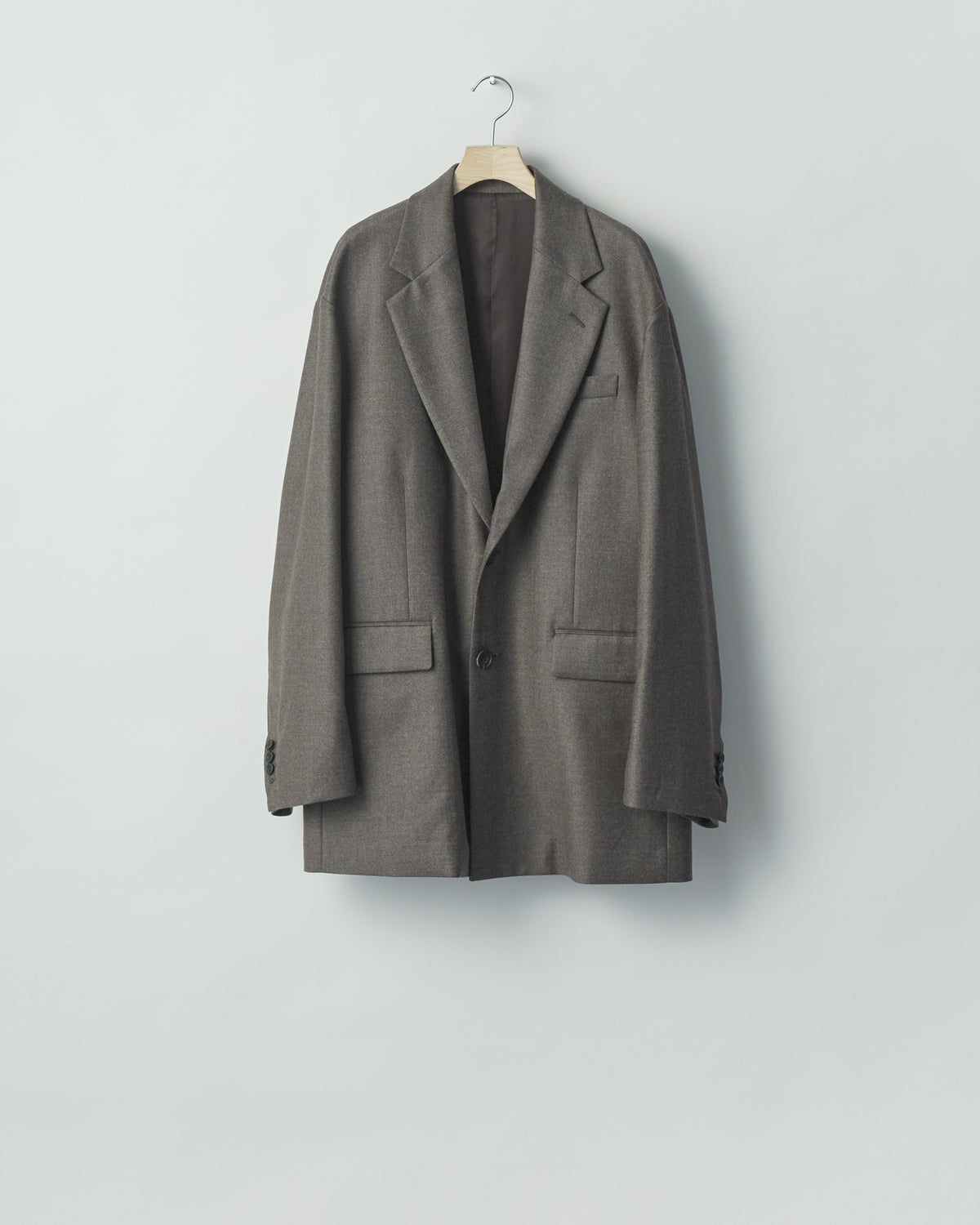 CHARCOAL BROWN EXTRA FINE WOOL OVERSIZED SINGLE BREASTED LONG JACKET