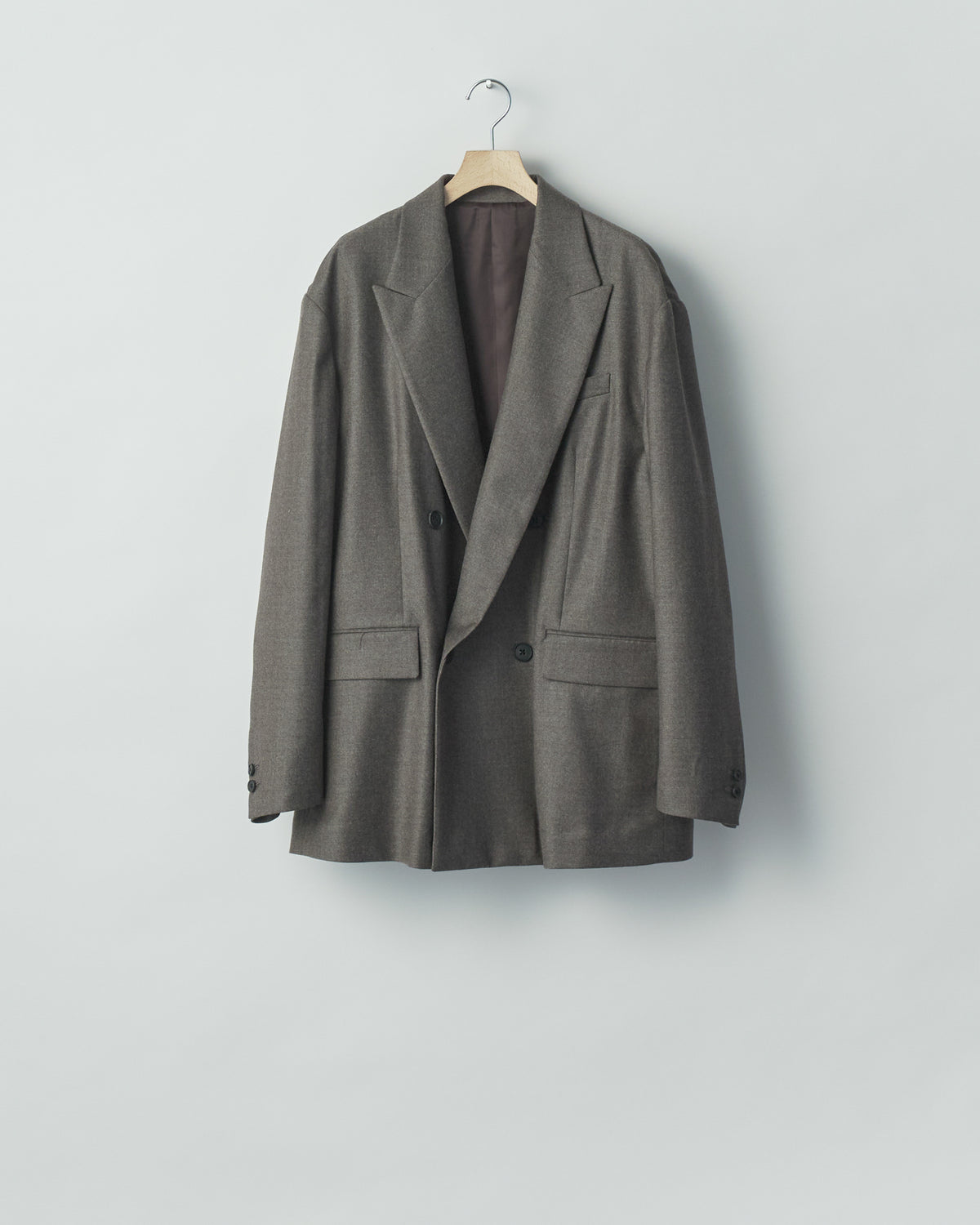 CHARCOAL BROWN EXTRA FINE WOOL DOUBLE BREASTED BLAZER