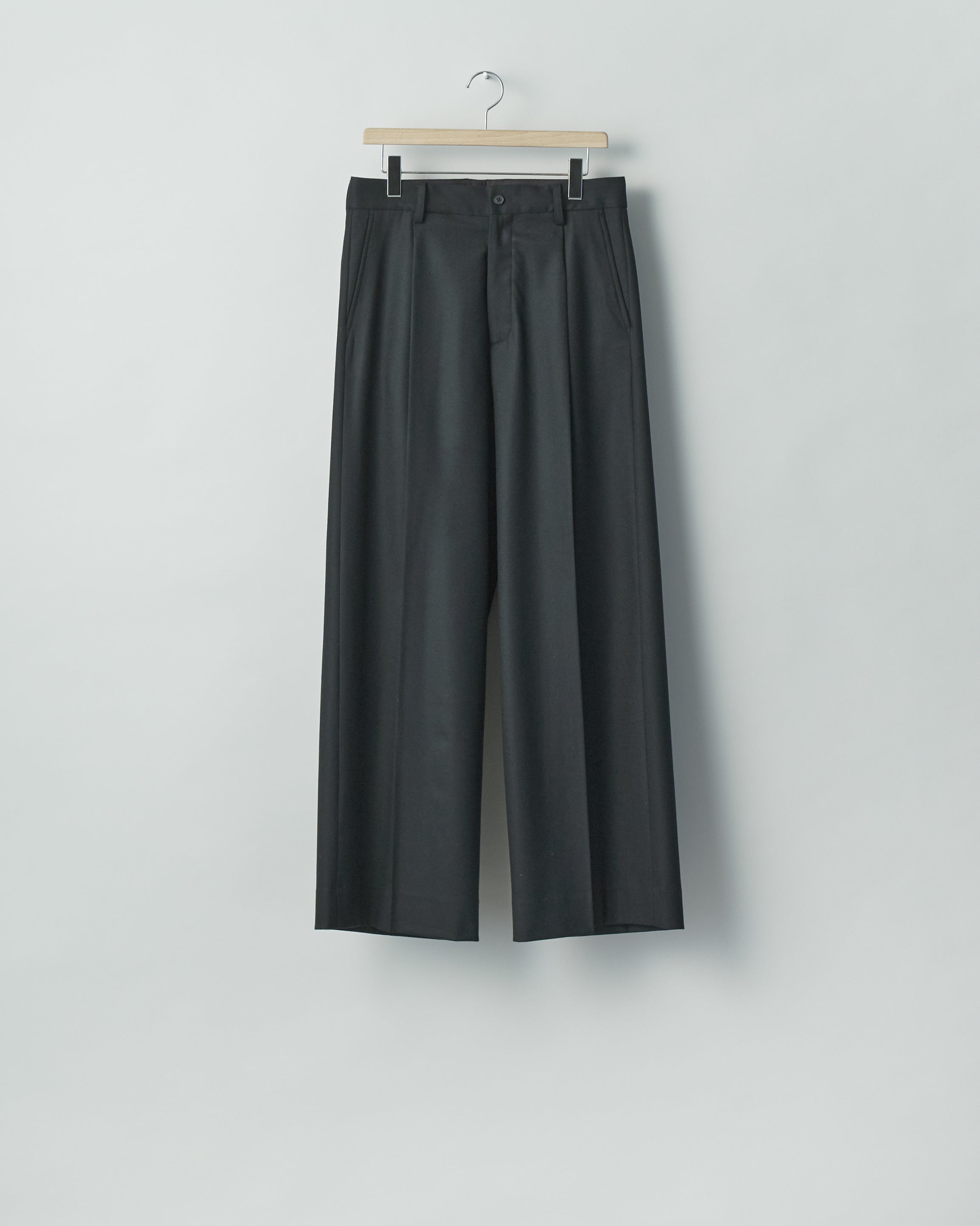BLACK WOOL FLANNEL EXTRA WIDE TROUSERS