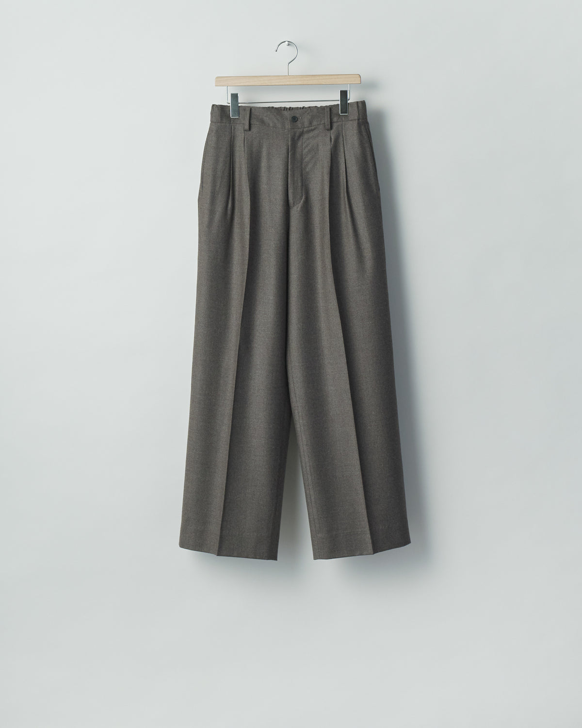 CHARCOAL BROWN EXTRA FINE WOOL EASY LONG WIDE TROUSERS