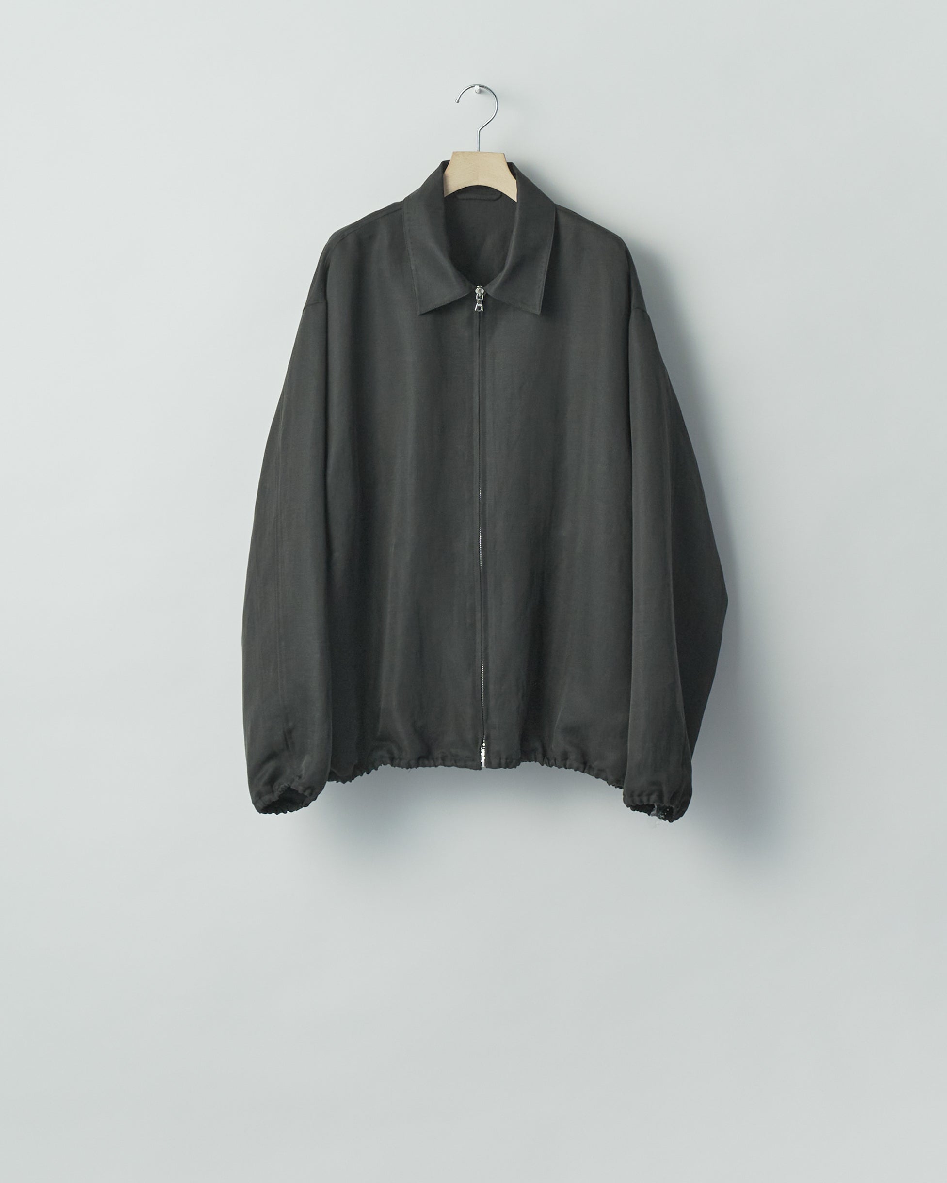 BLACK SILK LINEN TWILL LIGHT ZIP JACKET