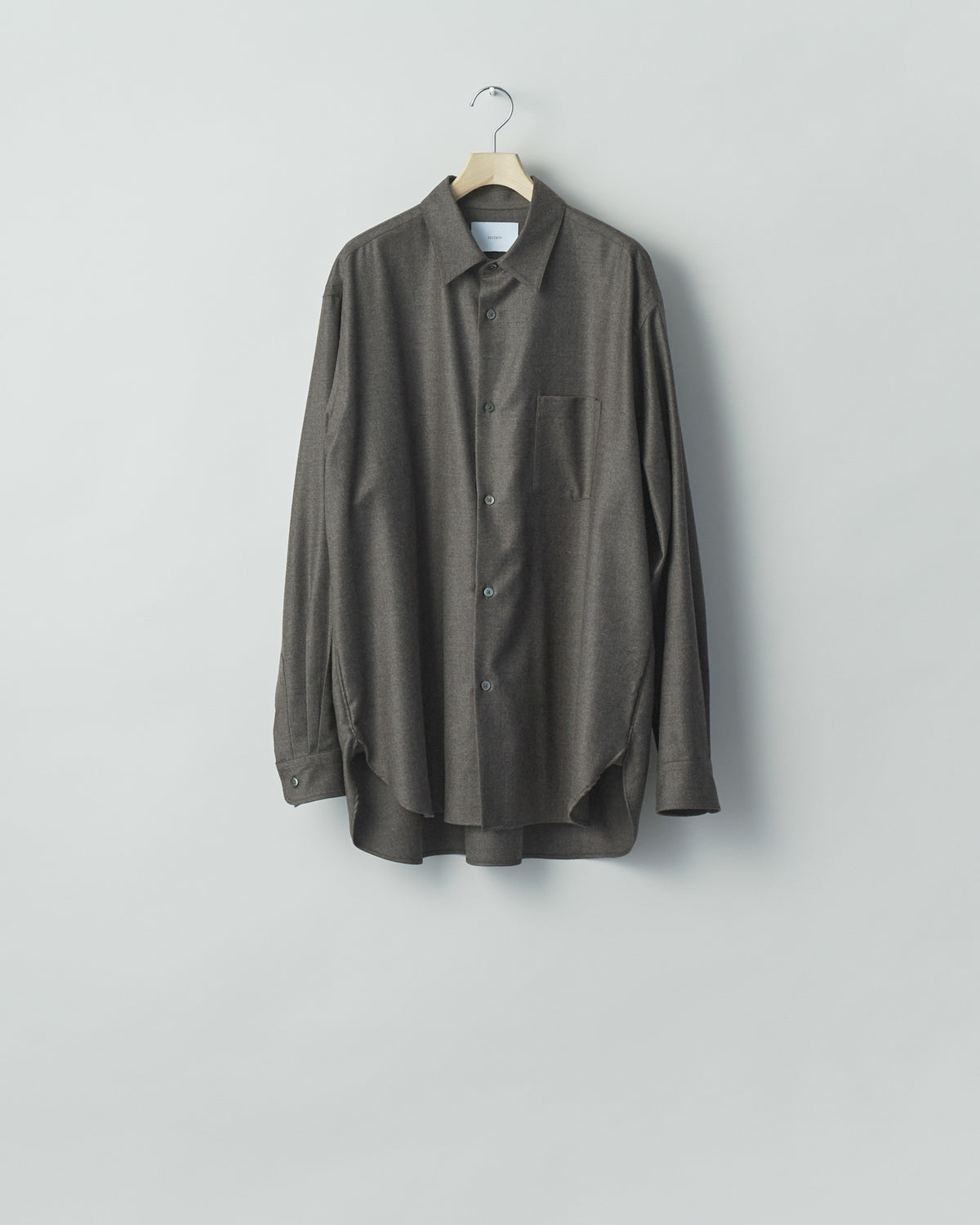 CHARCOAL BROWN EXTRA FINE WOOL OVERSIZED REGULAR COLLAR SHIRT
