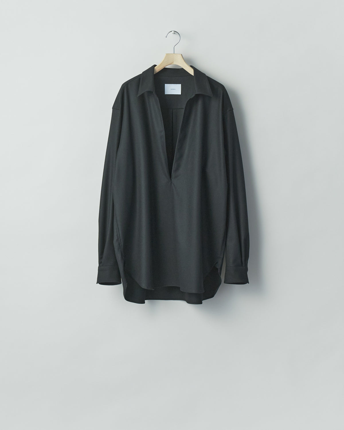 BLACK WOOL FLANNEL OVERSIZED SKIPPER SHIRT