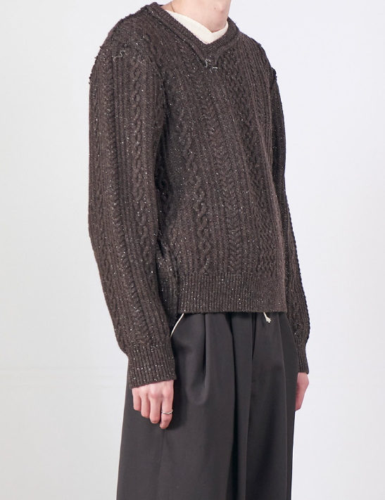 NATURAL BROWN GLITTER FRANKENSTEIN CABLE KNIT