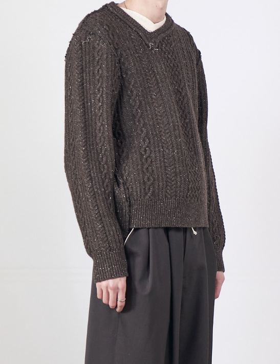 CAMIEL FORTGENS NATURAL BROWN GLITTER FRANKENSTEIN CABLE KNIT