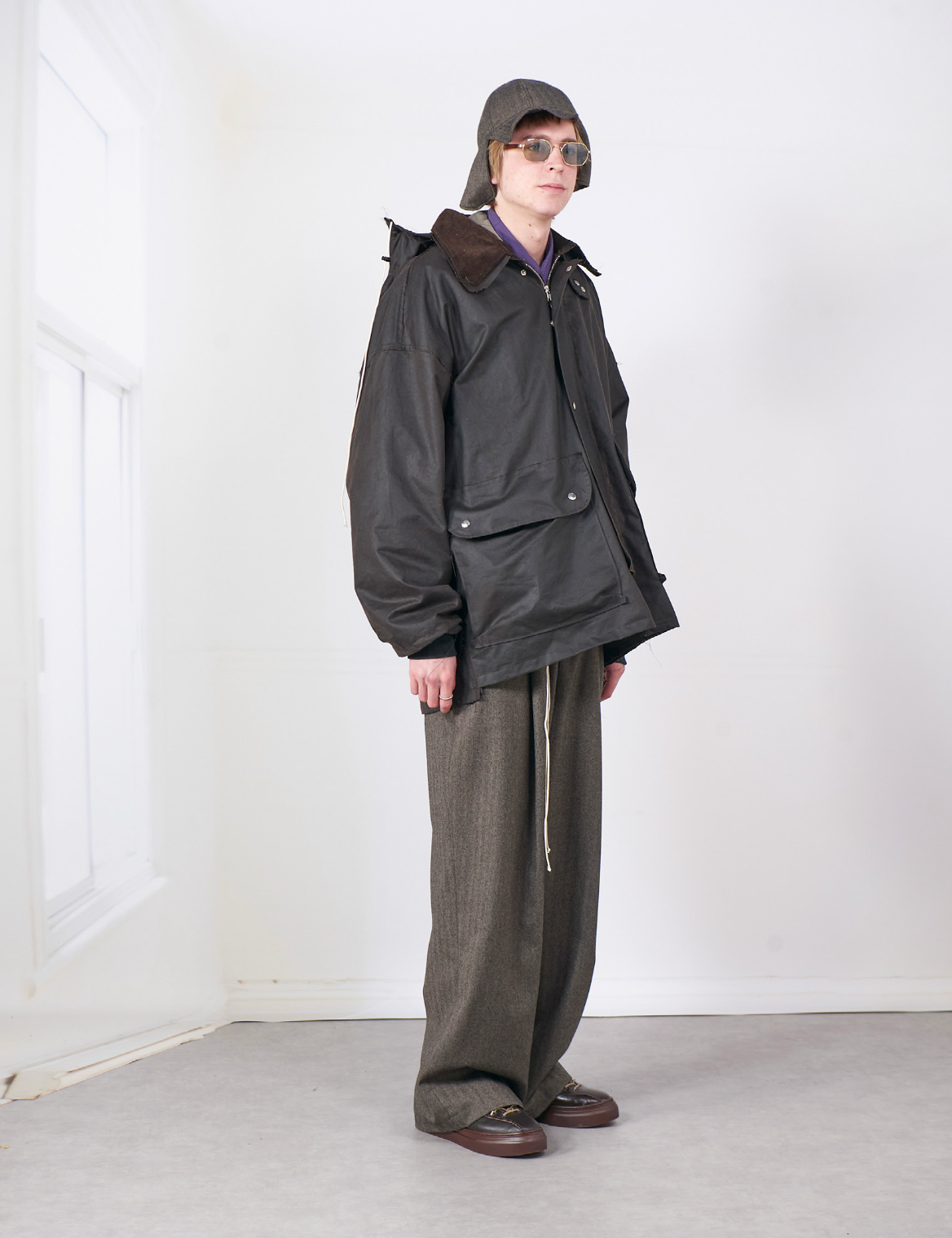 BROWN WAXED COTTON OUTDOOR HUNTING JACKET