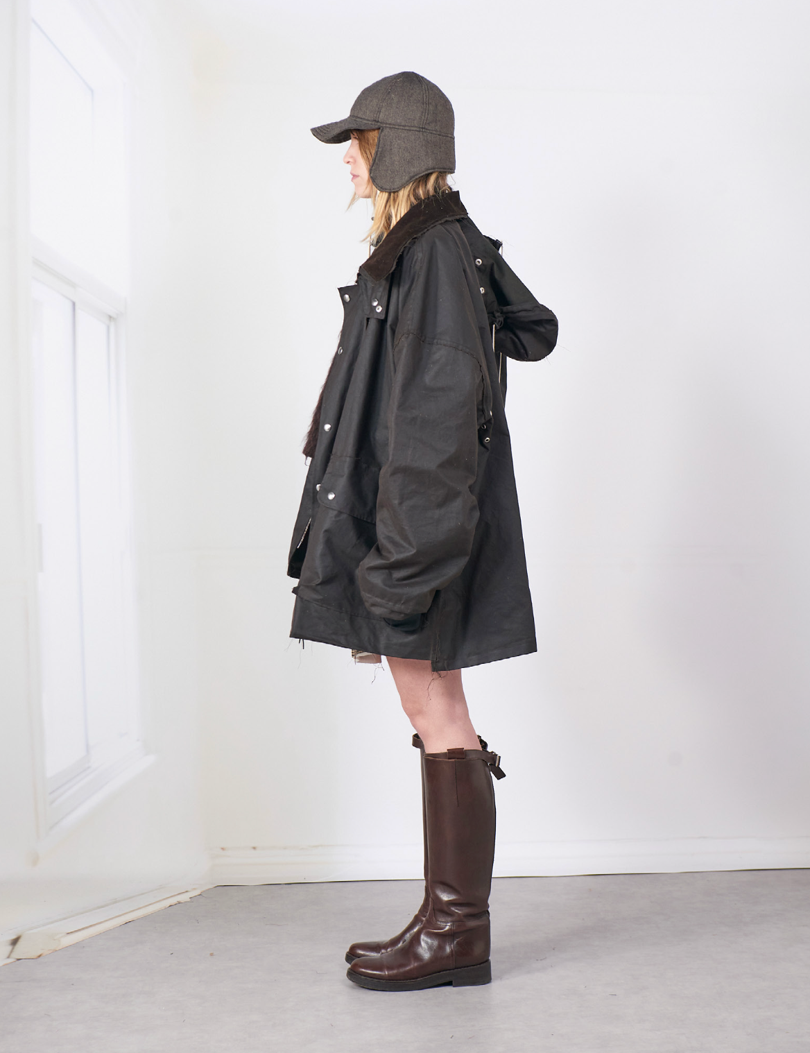 BROWN WAXED COTTON OUTDOOR HUNTING JACKET