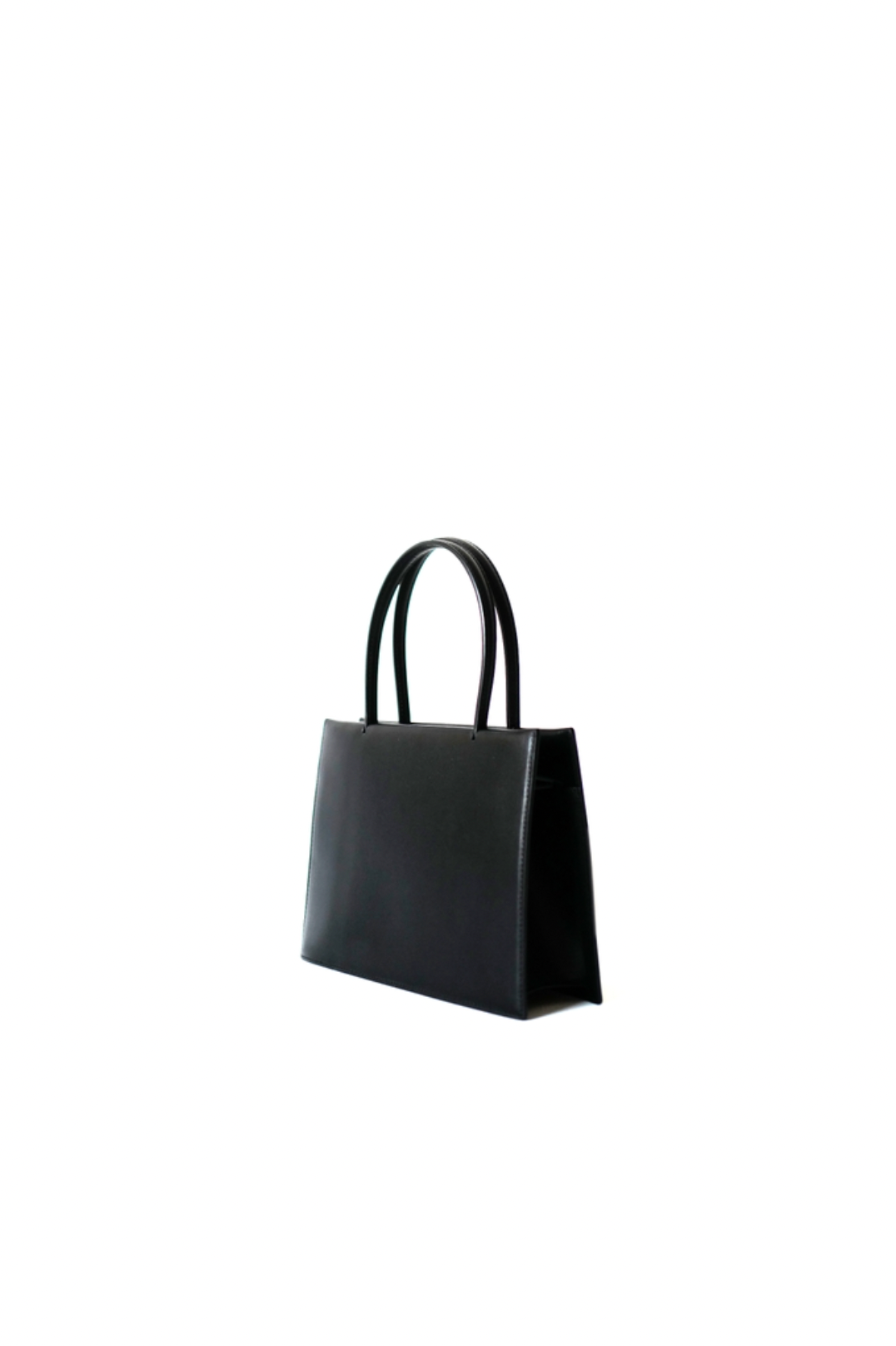 BLACK COW LEATHER SQUARE-SHAPED TOTE BAG SHORT HANDLE S GE11