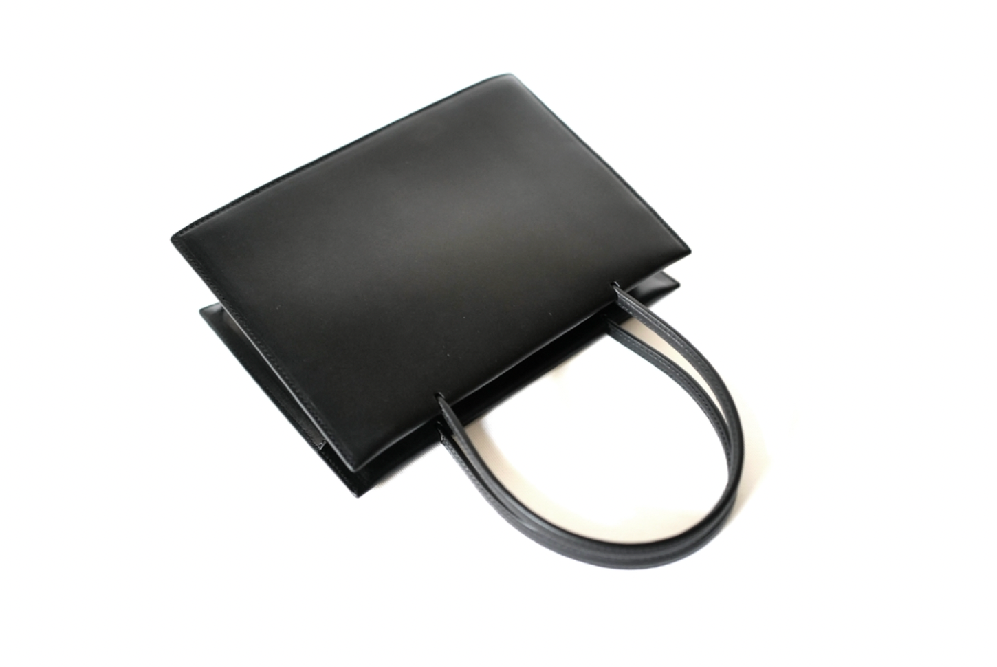 BLACK COW LEATHER SQUARE-SHAPED TOTE BAG SHORT HANDLE S GE11