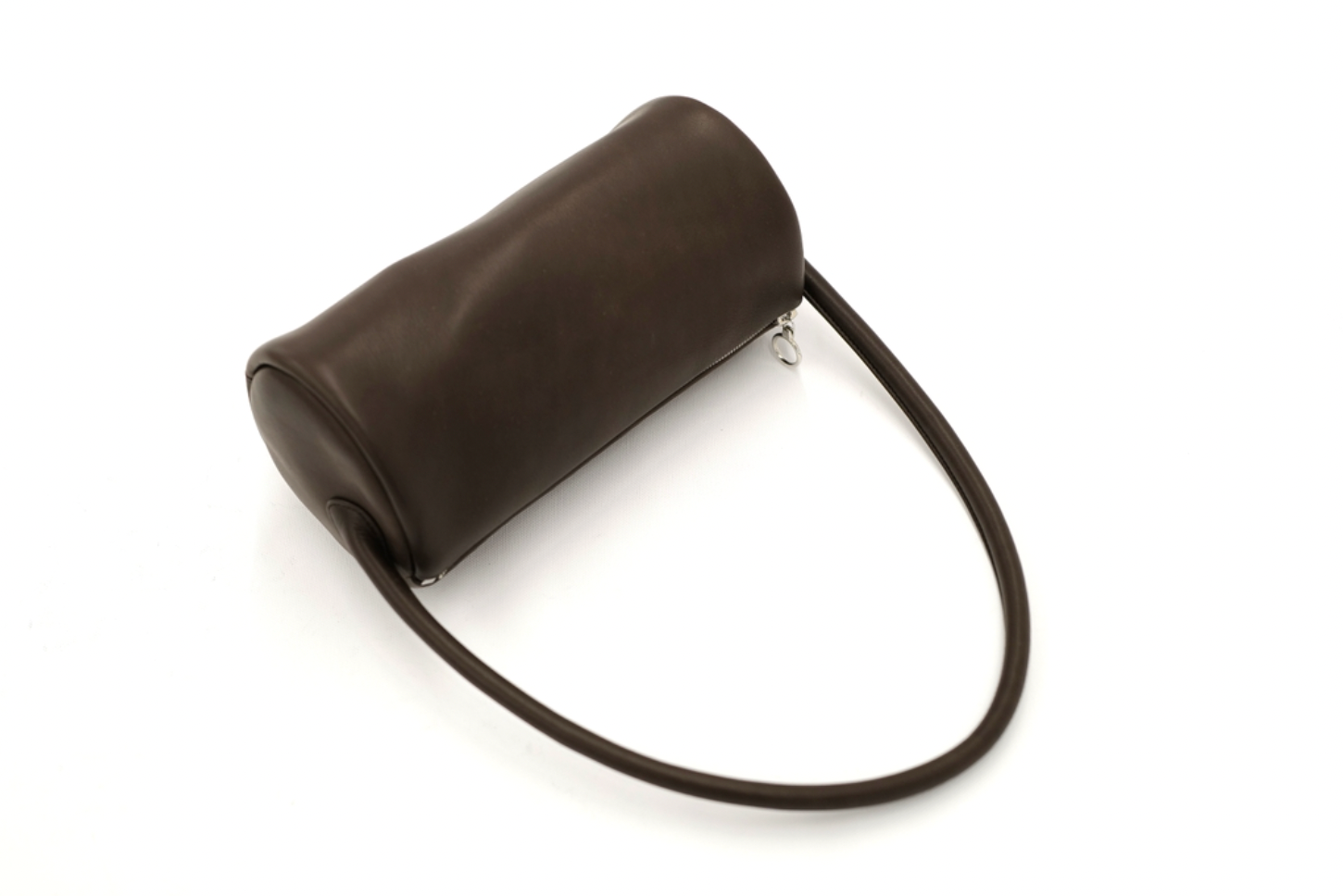 DARK BROWN COW LEATHER ONE HANDLE CYLINDER BAG GE07