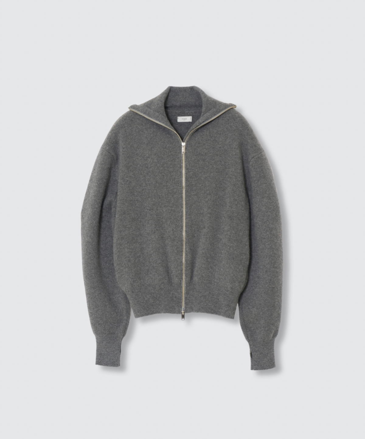 GRAY CASHMERE HIGH NECK ZIP BLOUSON