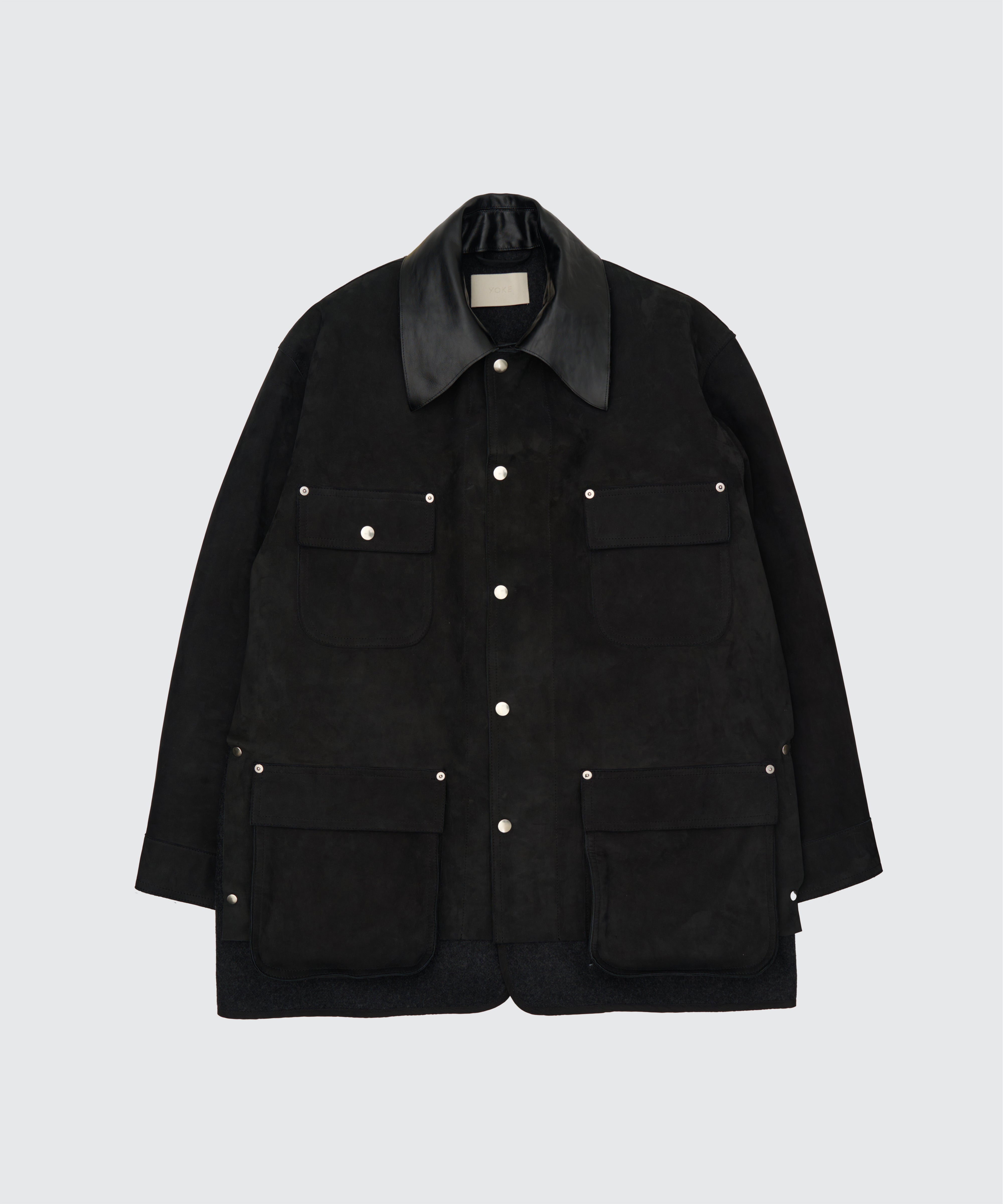 BLACK NUBUCK LEATHER COVERALL JACKET