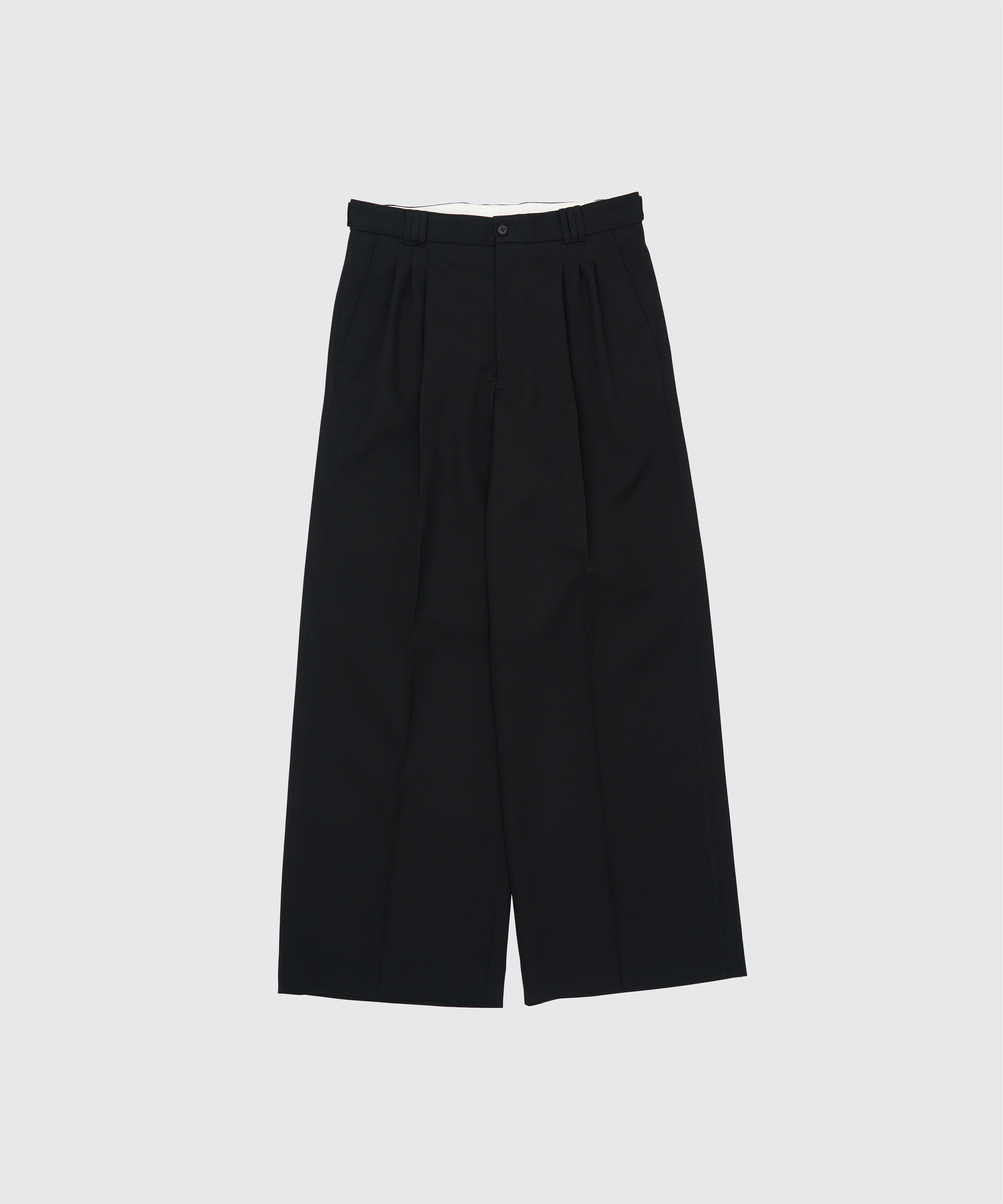 BLACK 3PLEATED WIDE-LEG TROUSERS