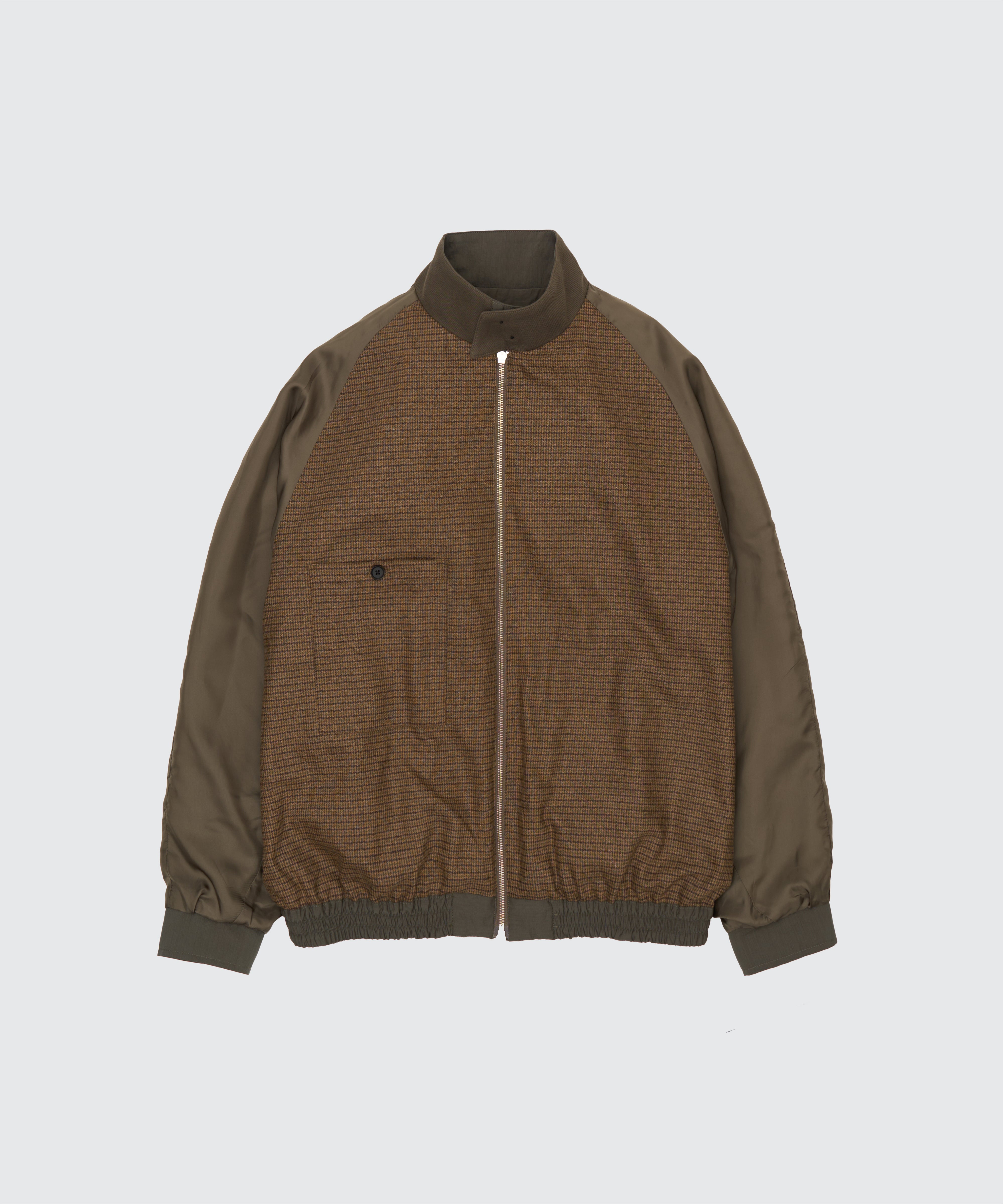 OLIVE WOOL NYLON REVERSIBLE HARRINGTON JACKET