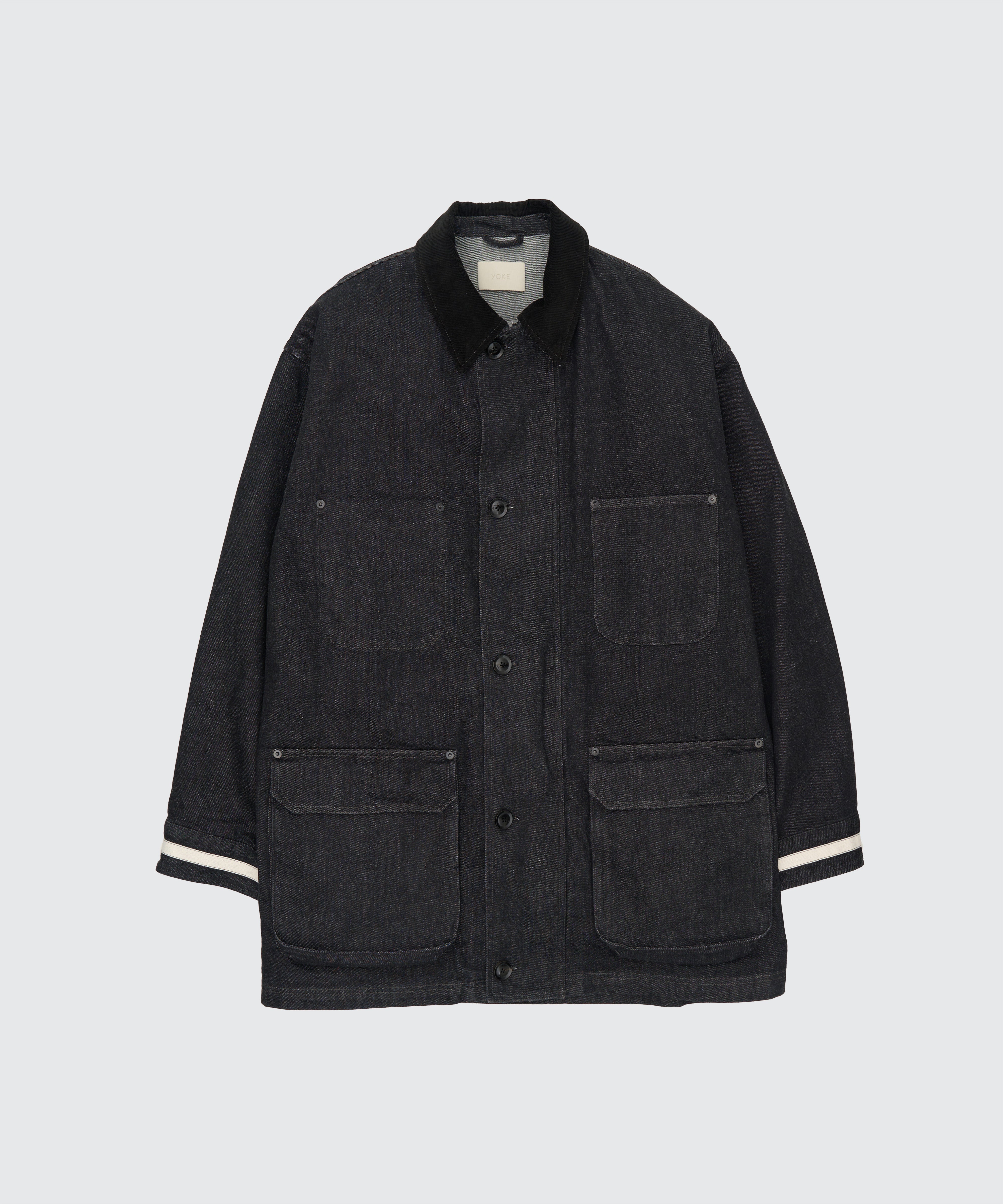 BLACK DENIM COVERALL HALF COAT