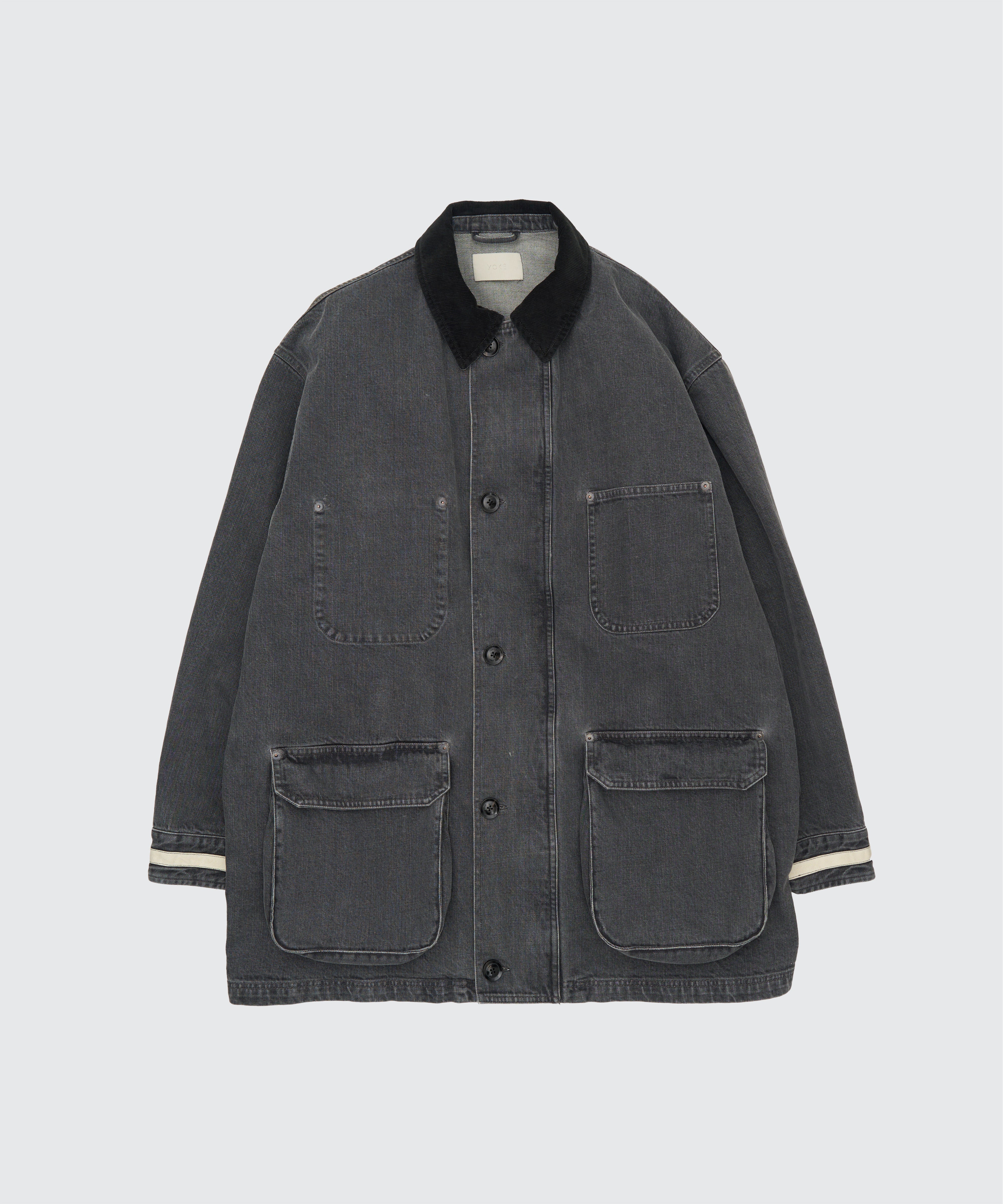 BLACK VINTAGED DENIM COVERALL HALF COAT