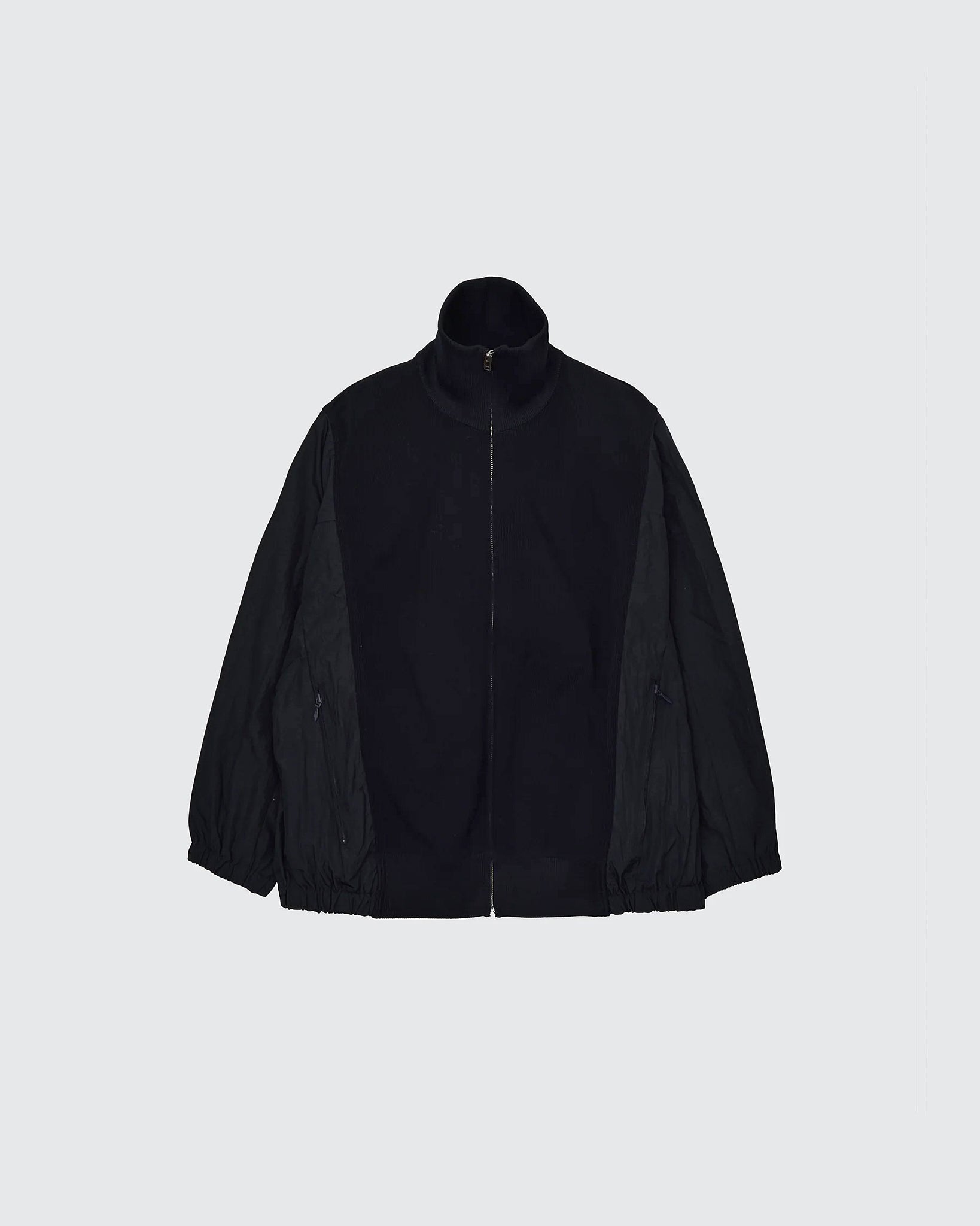 BLACK CONNECTED RIB KNIT TRUCKER JACKET