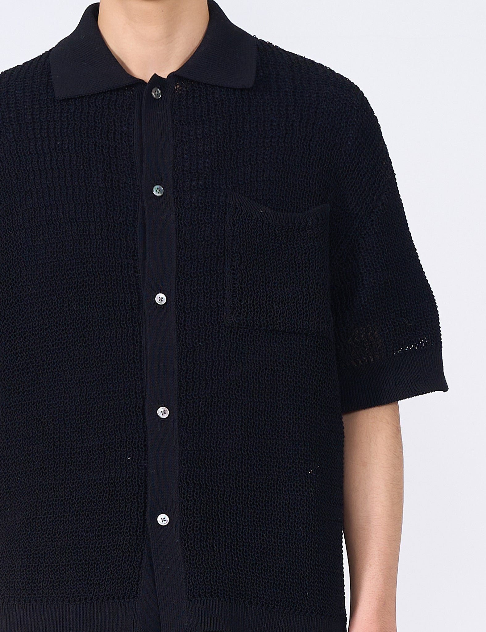 BLACK COTTON MESH KNIT SHIRT