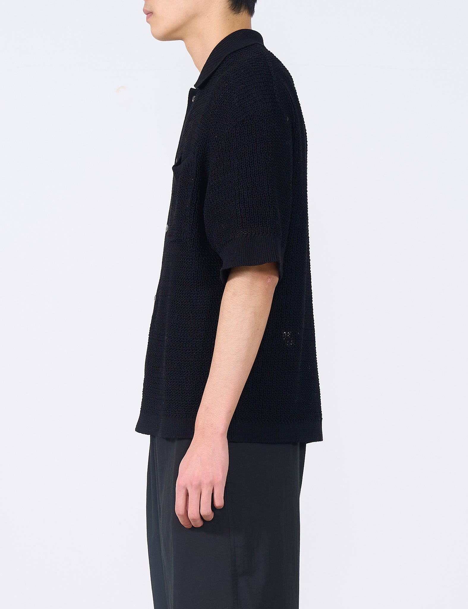BLACK COTTON MESH KNIT SHIRT