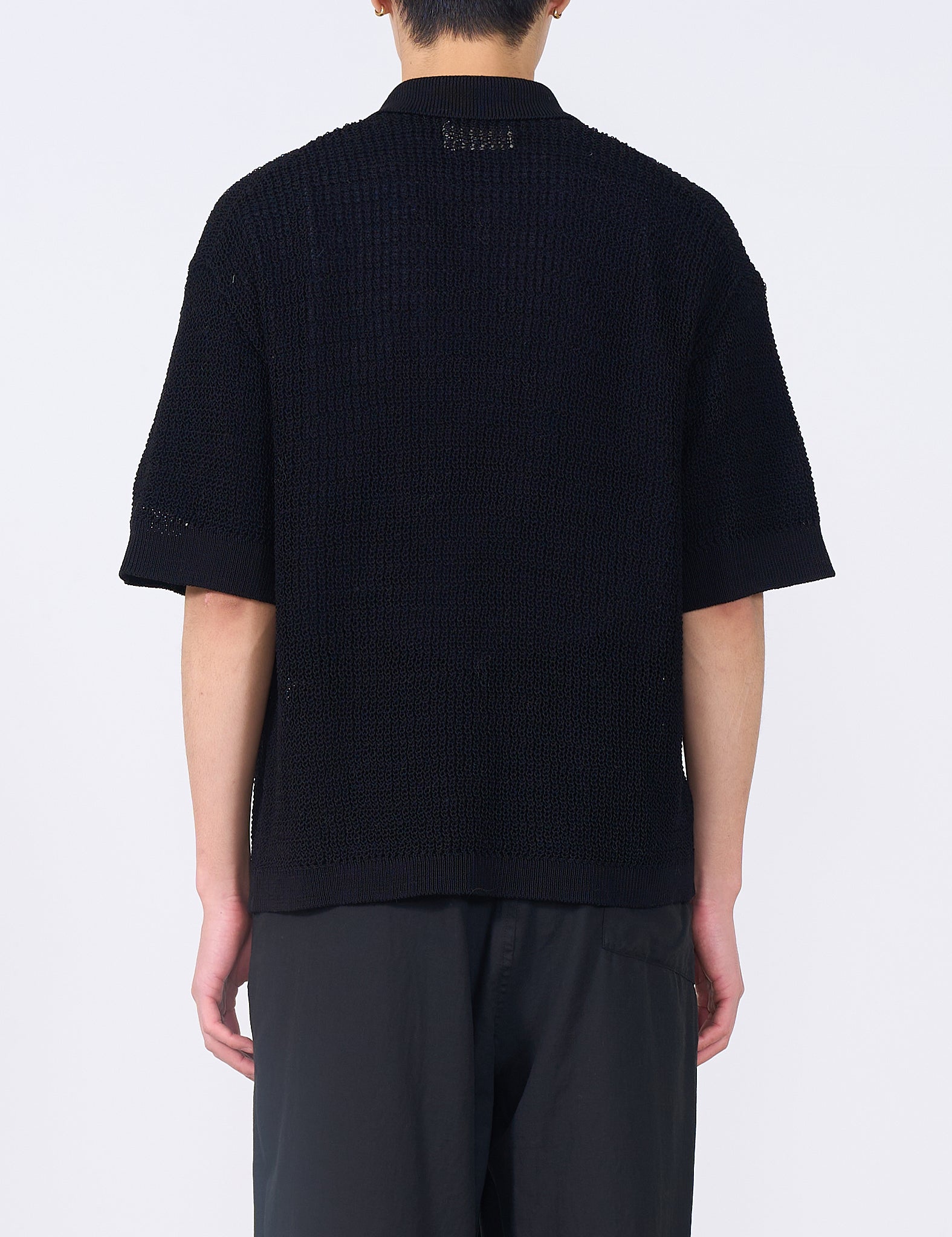 BLACK COTTON MESH KNIT SHIRT