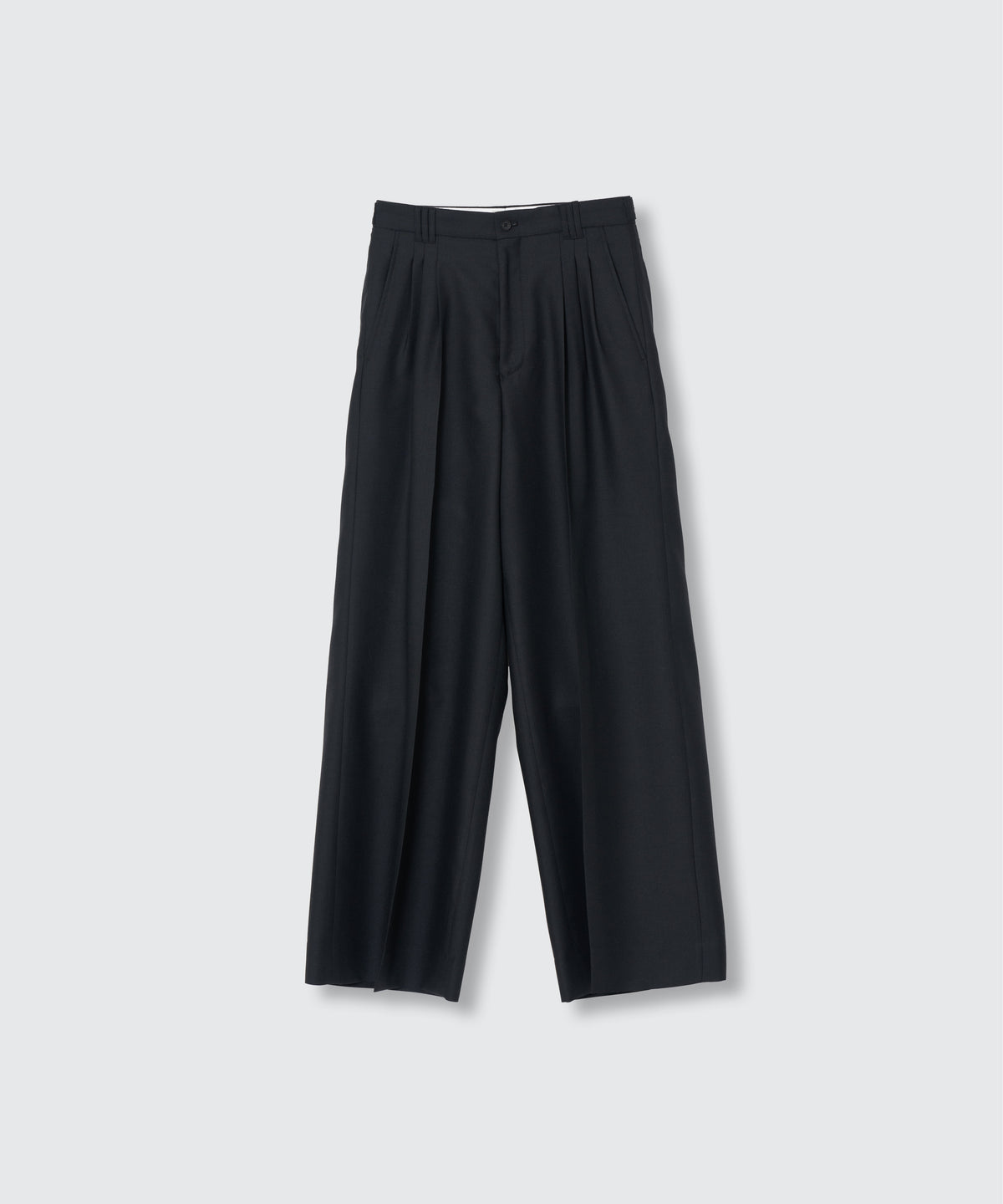 CARBON WOOL SERGE 3PLEATED WIDE-LEG TROUSERS