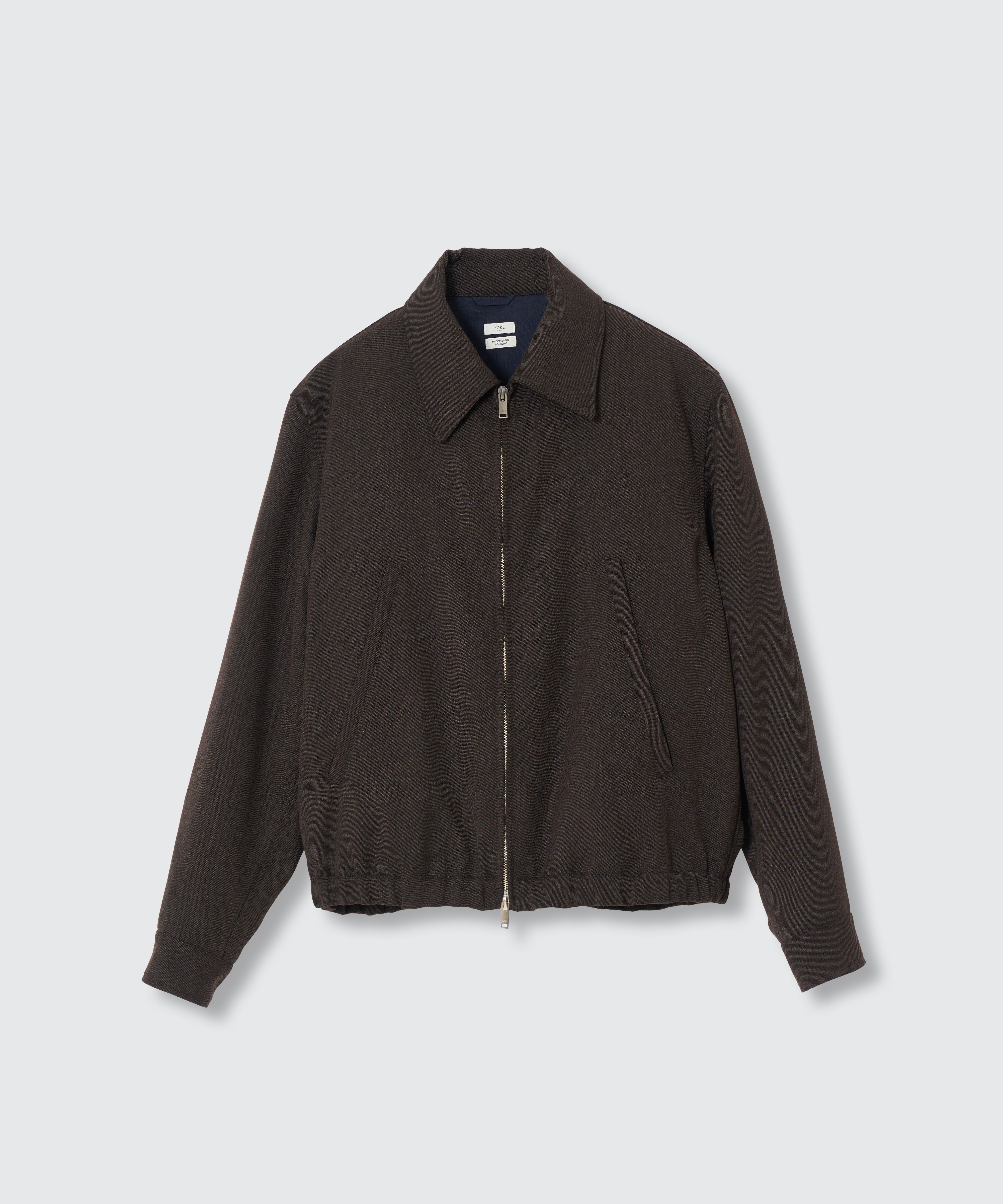 BROWN TWISTED GABARDINE ZIP BLOUSON