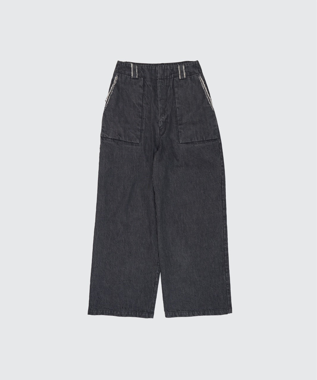 BLACK DENIM CUT-OFF BAGGY PANTS