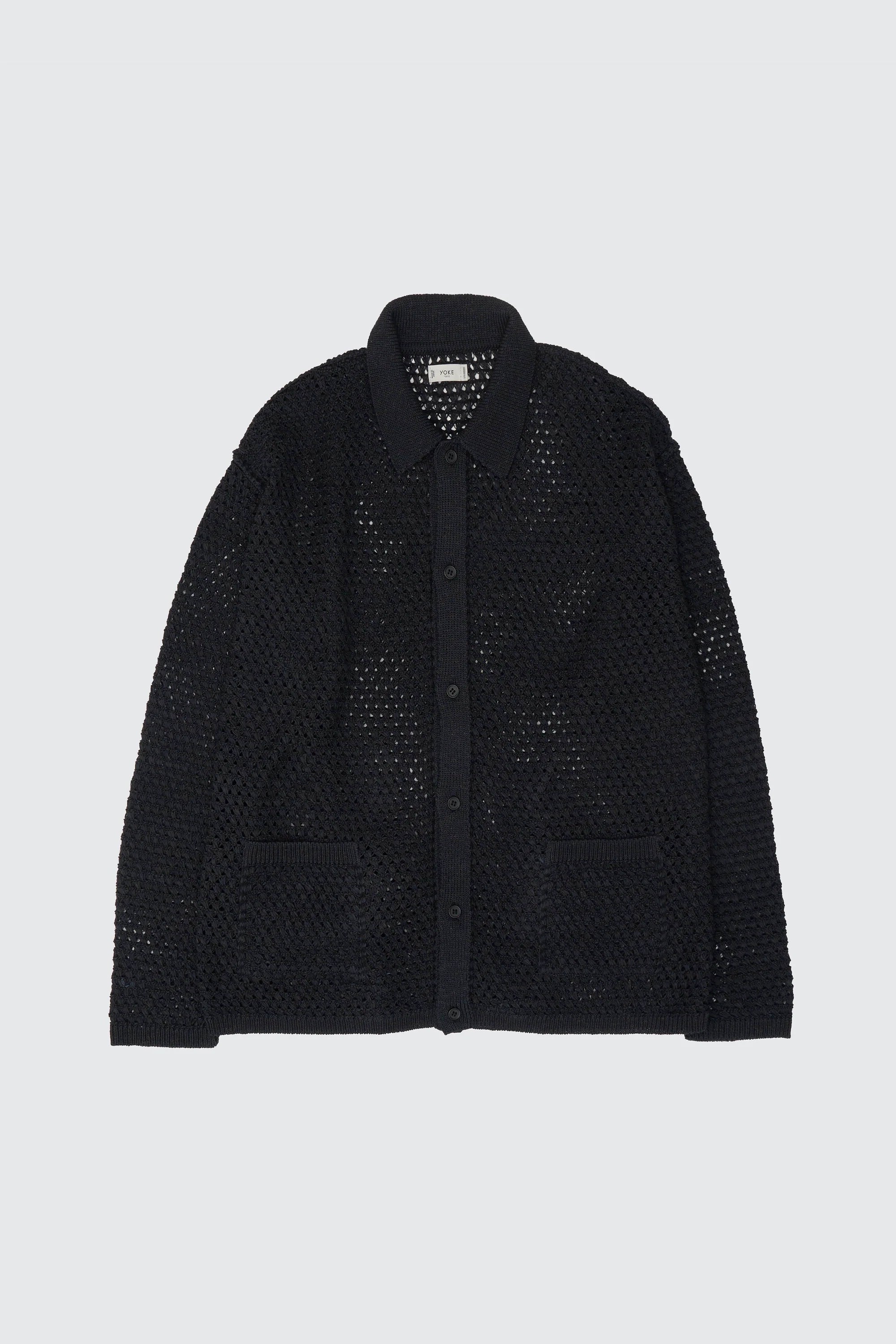 YOKE BLACK MESH KNIT SHIRT CARDIGAN SS26
