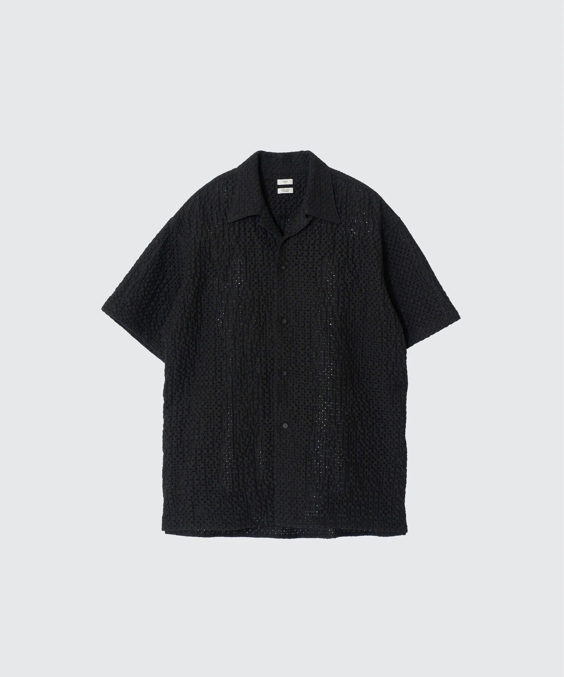 BLACK EMBROIDERY OPEN COLLAR SHIRT