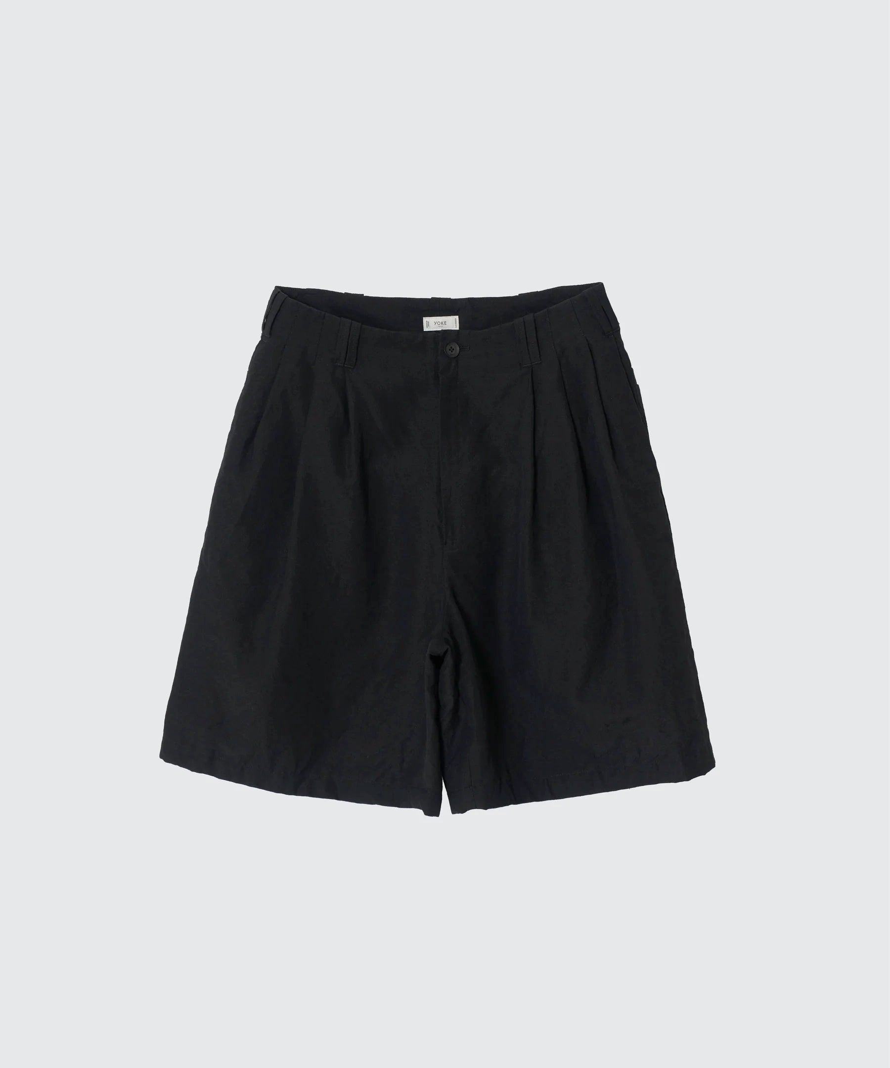 BLACK WOOL LINEN 3PLEATED SHORTS