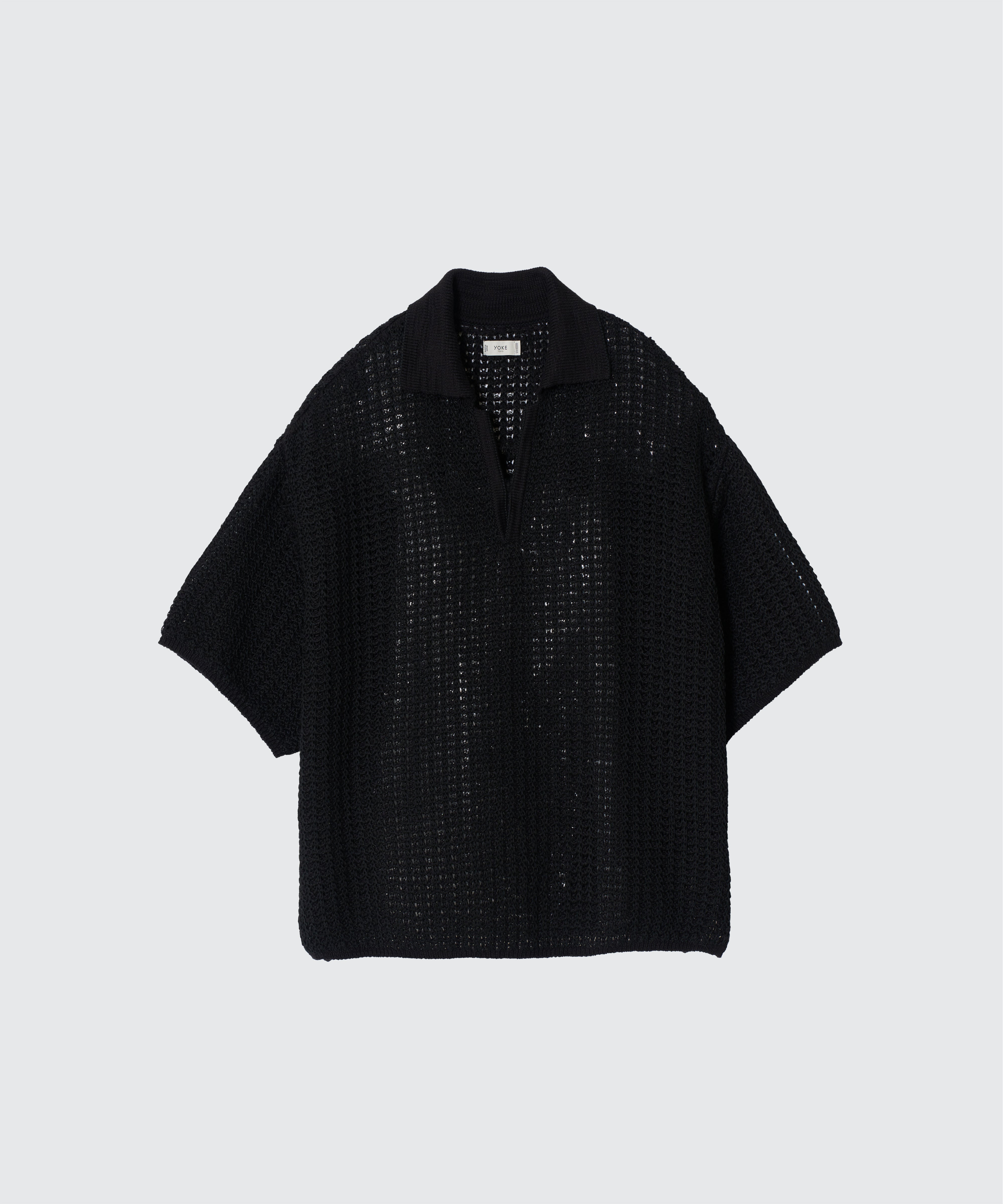 BLACK MESH KNIT SKIPPER POLO SHIRT