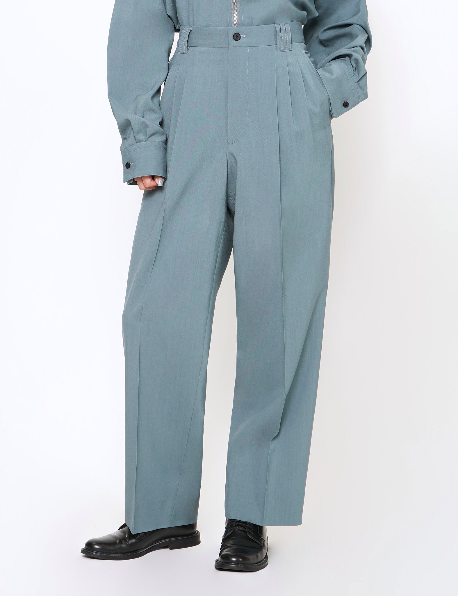 AQUA GREY 3PLEATED WIDE LEG TROUSERS