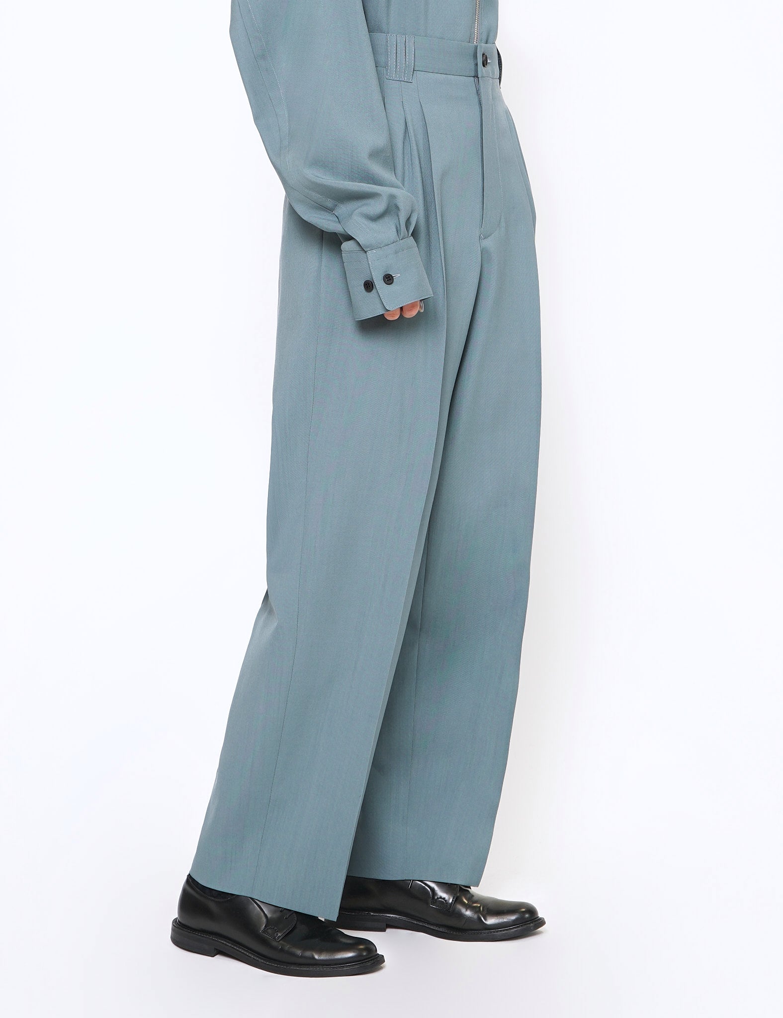 AQUA GREY 3PLEATED WIDE LEG TROUSERS