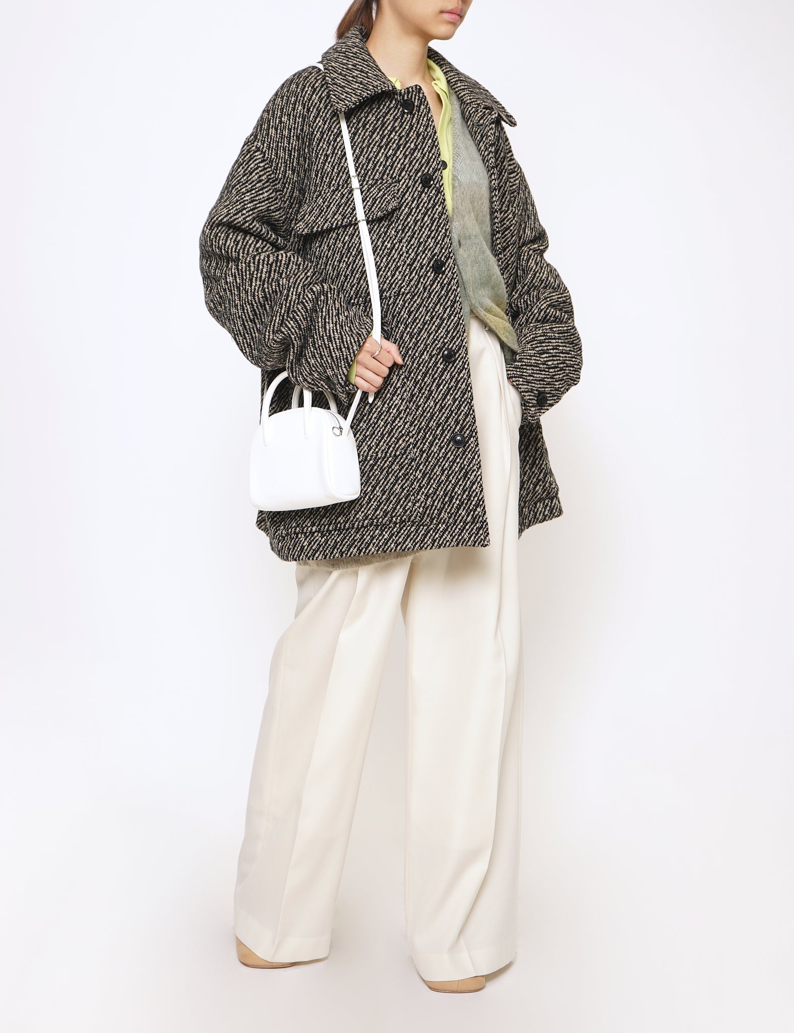 BEIGE WOOL NEP TWEED COVERALL JACKET