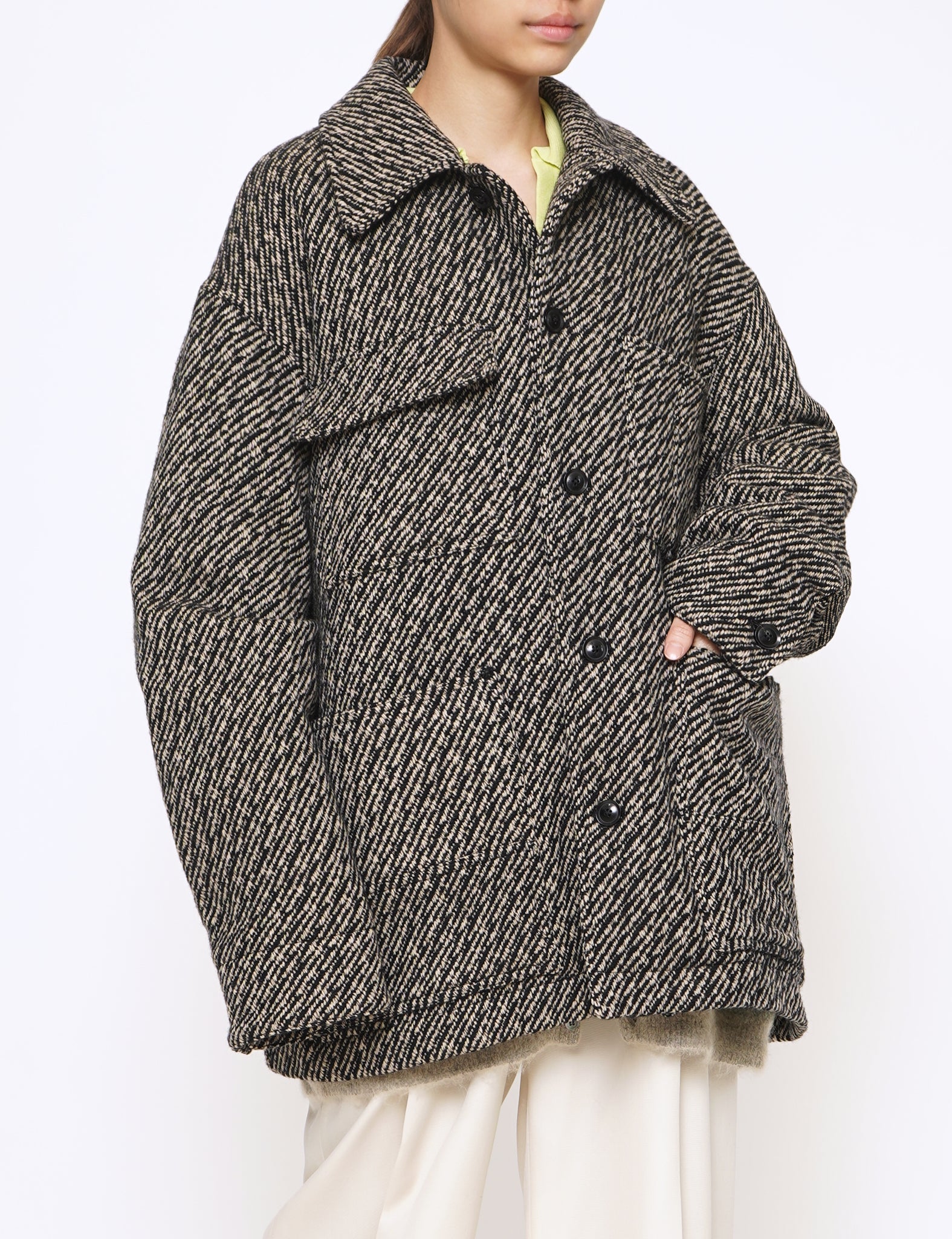 BEIGE WOOL NEP TWEED COVERALL JACKET