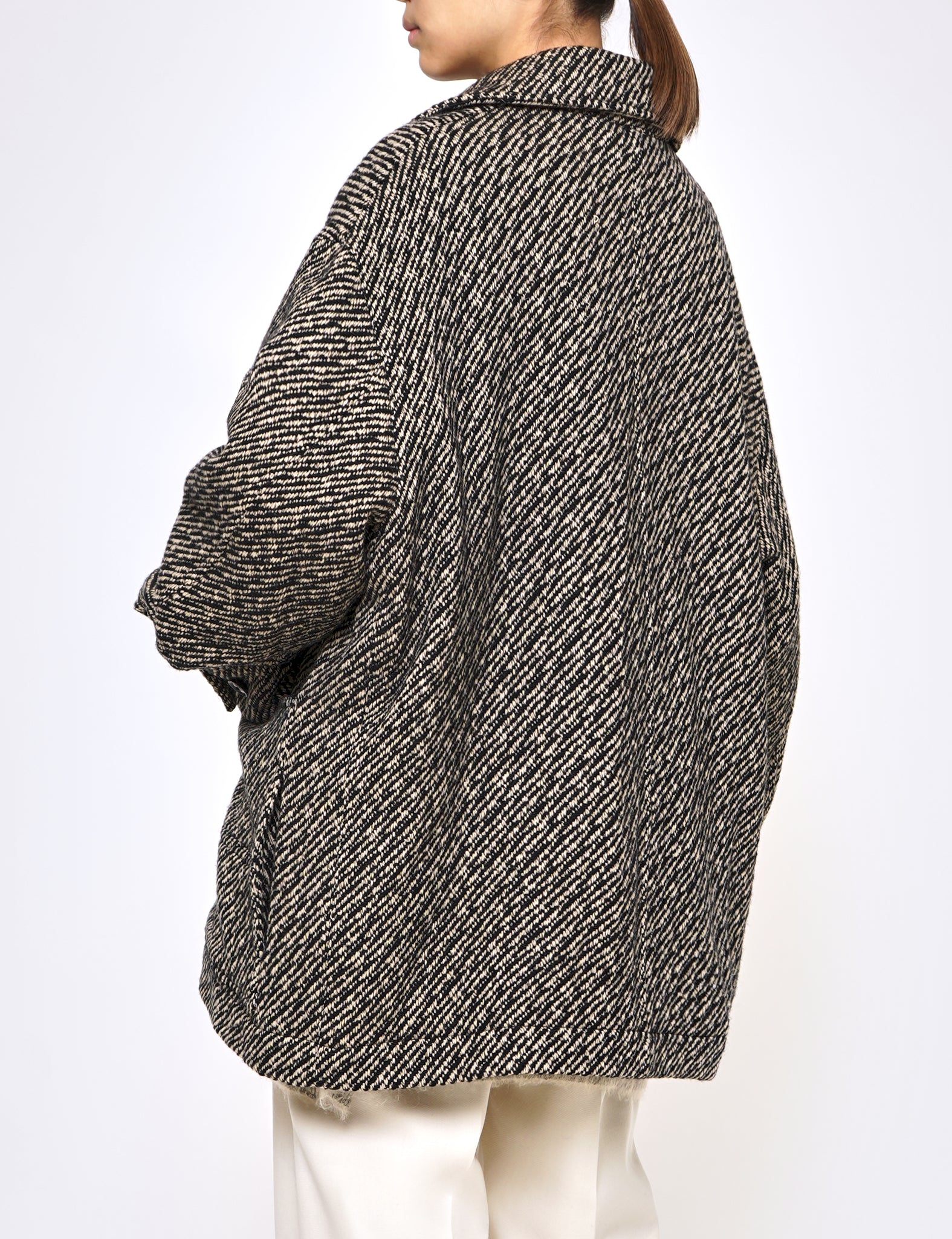 BEIGE WOOL NEP TWEED COVERALL JACKET