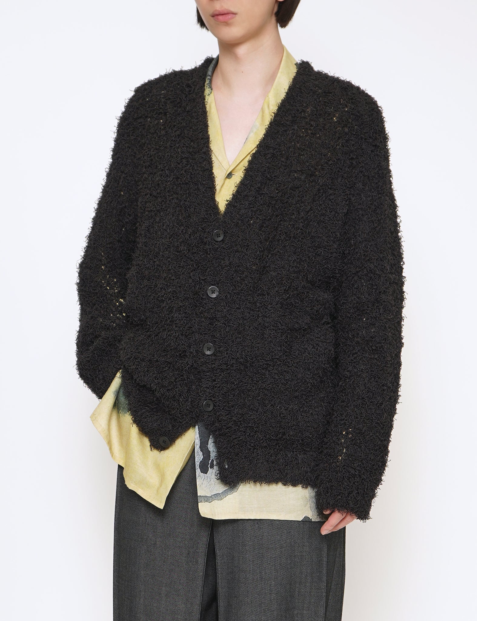 BLACK BUSHY COTTON CARDIGAN