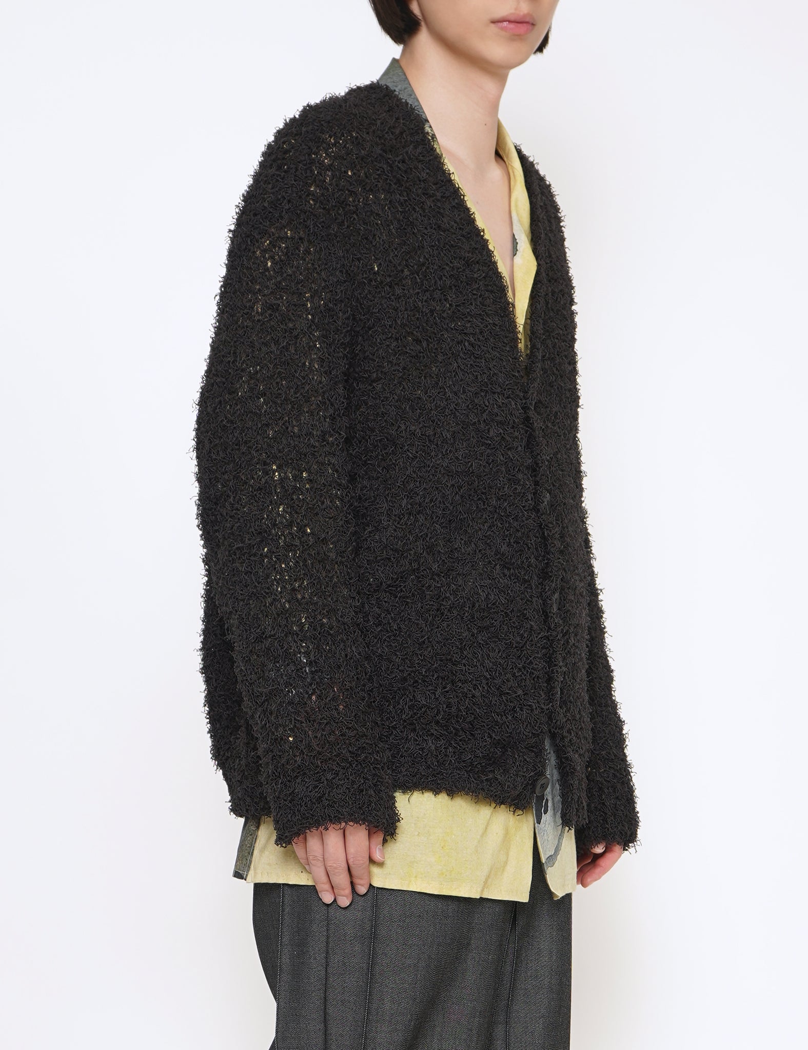 BLACK BUSHY COTTON CARDIGAN