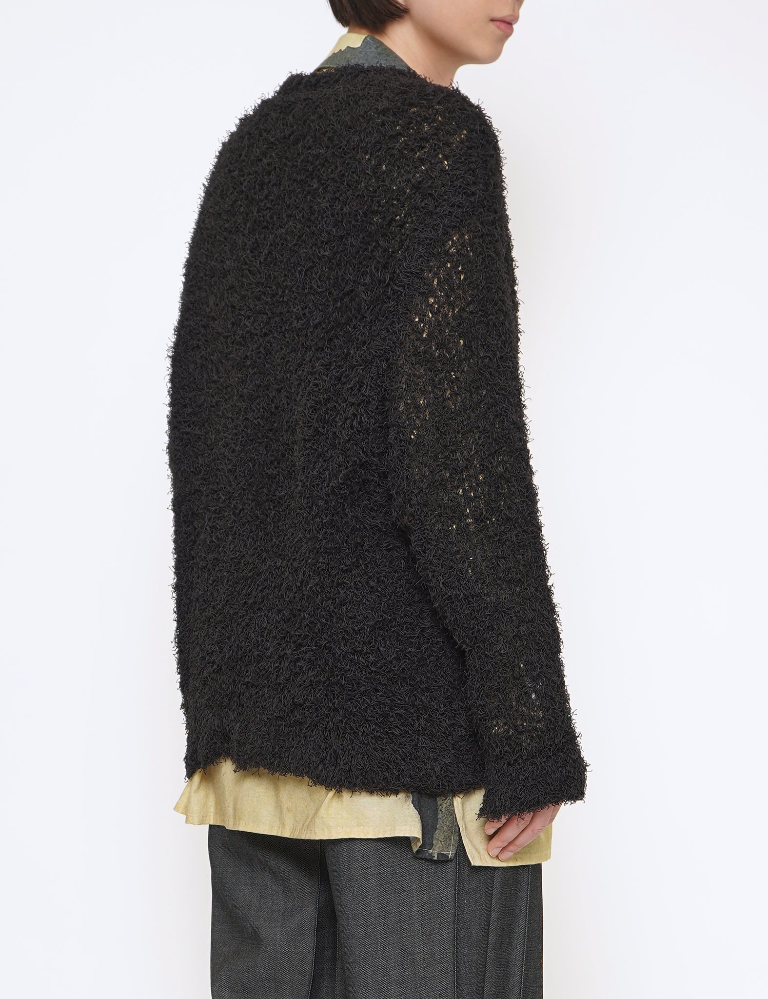BLACK BUSHY COTTON CARDIGAN