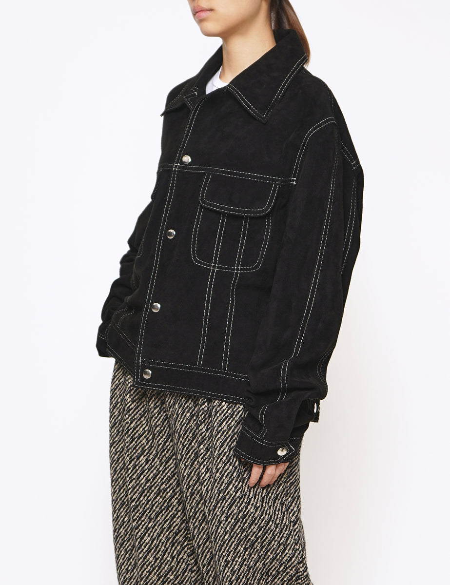 YOKE BLACK SUEDE TRUCKER JACKET GRAPH LAYER