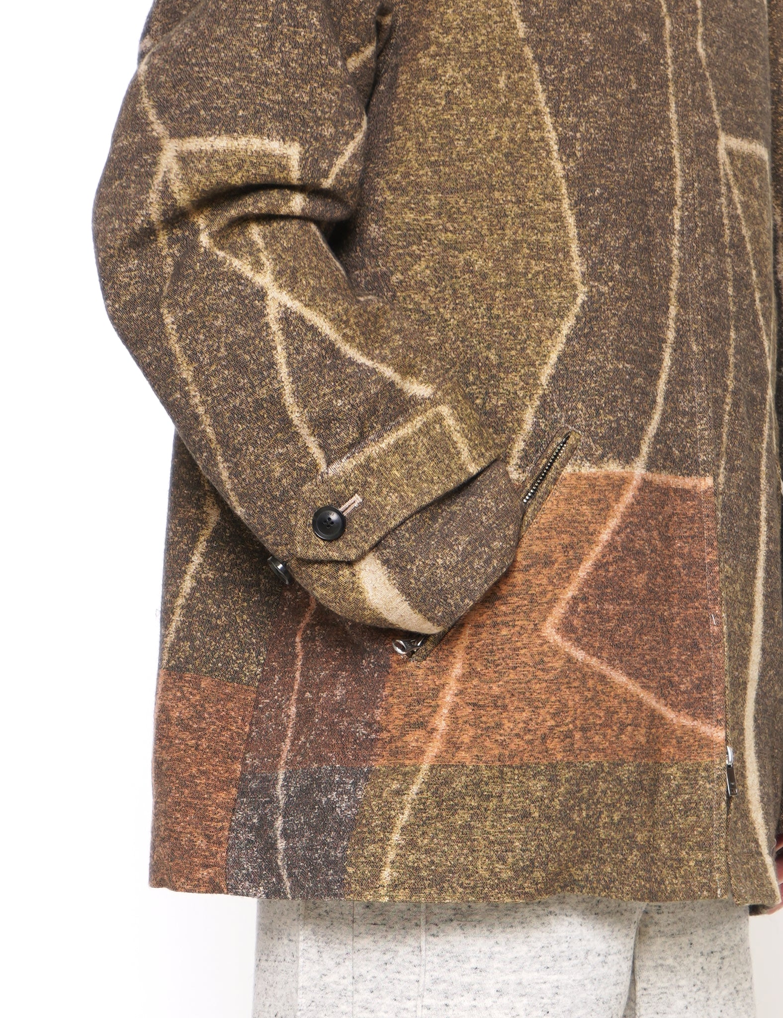 BROWN JACQUARD ZIP BLOUSON
