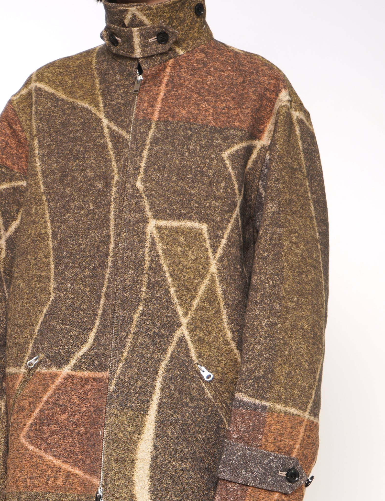 BROWN JACQUARD ZIP BLOUSON