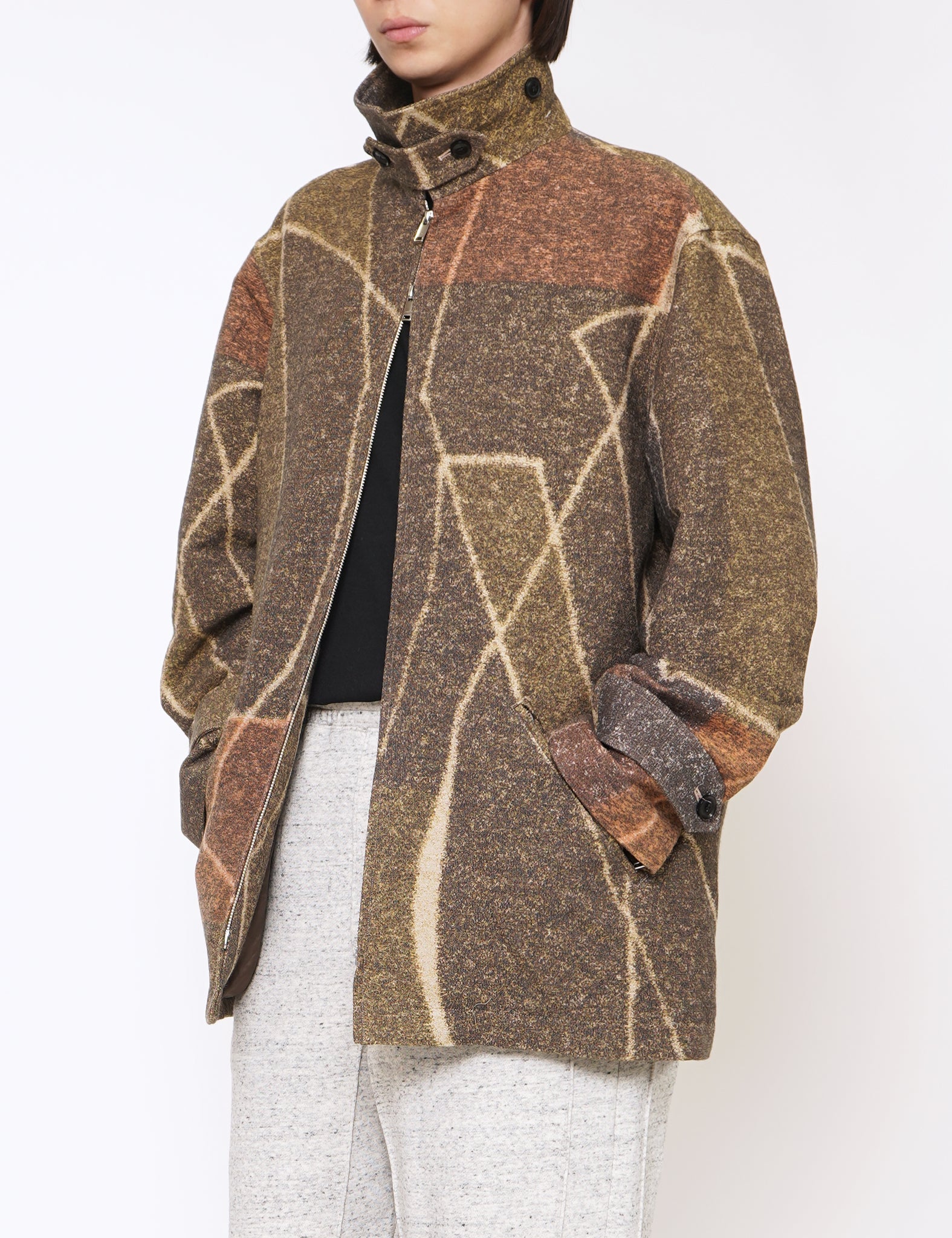 BROWN JACQUARD ZIP BLOUSON