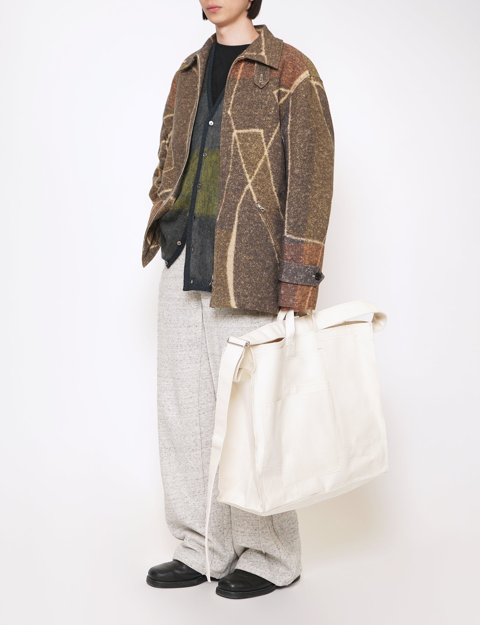BROWN JACQUARD ZIP BLOUSON