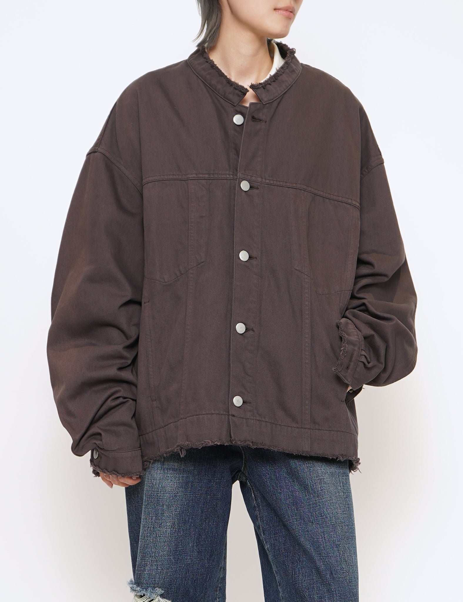 DUSTY PURPLE CUT-OFF WIDE DENIM TRUCKER JACKET