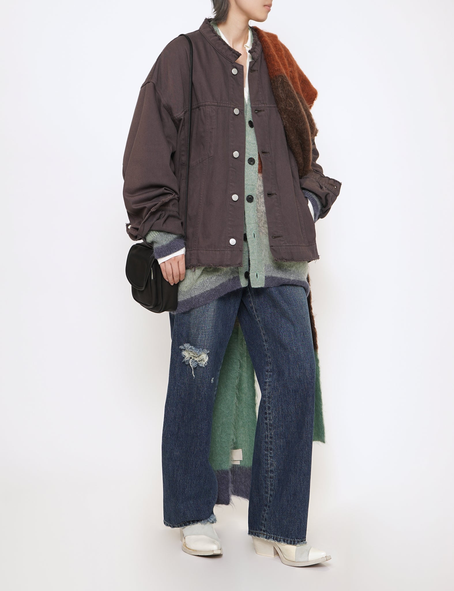 DUSTY PURPLE CUT-OFF WIDE DENIM TRUCKER JACKET