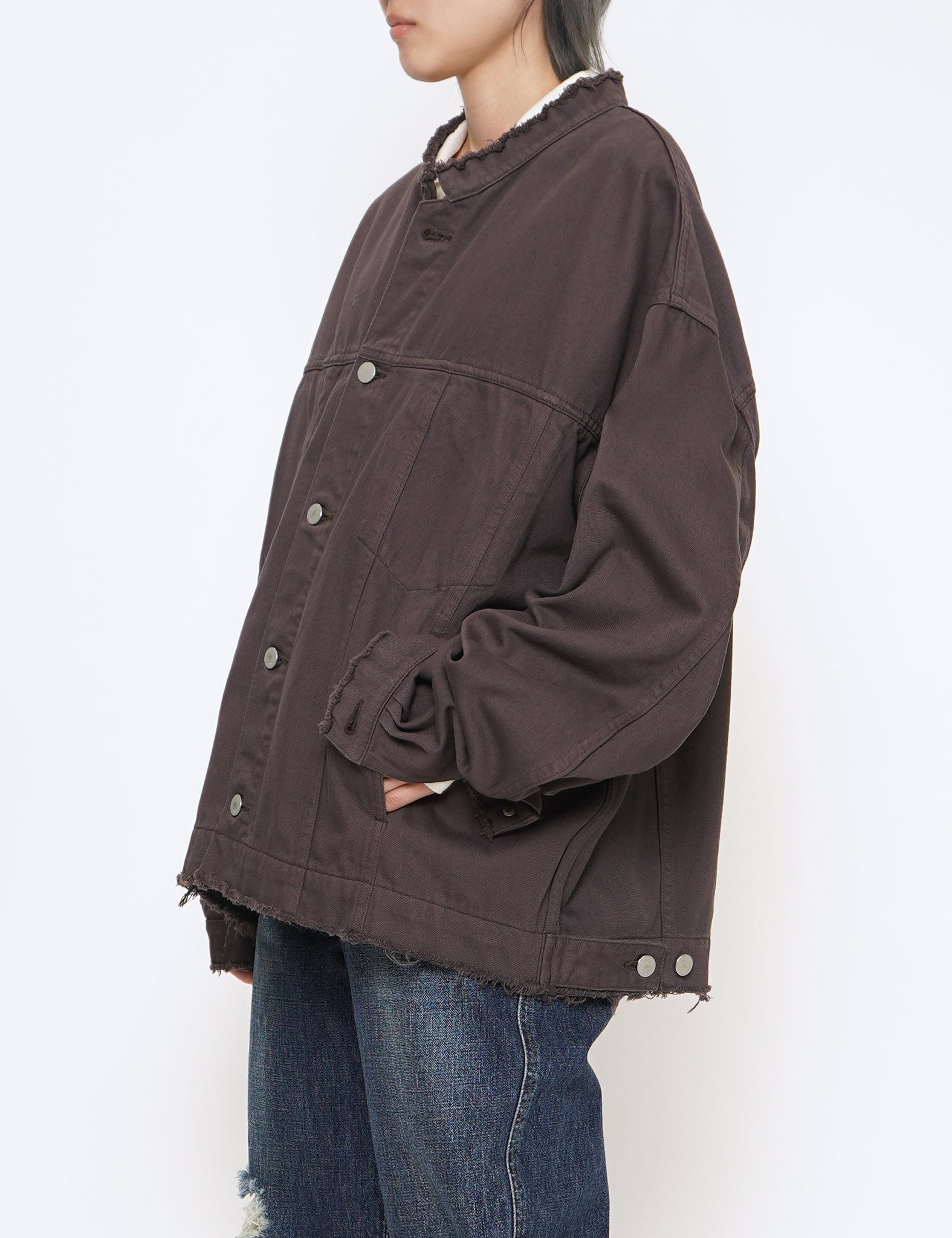 DUSTY PURPLE CUT-OFF WIDE DENIM TRUCKER JACKET